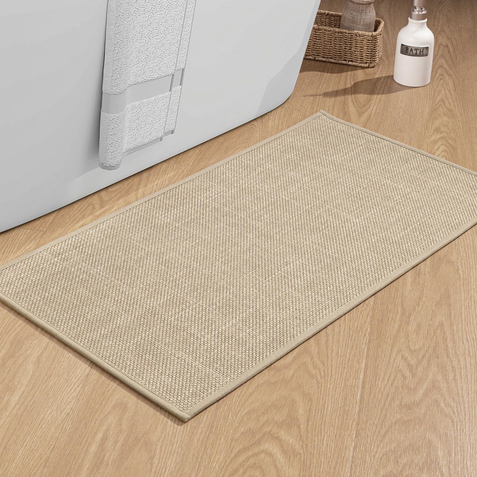 Chakme Bathroom Rugs Mat 32X17, Ultra Thin Non Slip Bath Mat Quick Dry Absorbent Bath Mat For Bathroom Floor, (Light Beige, 32''