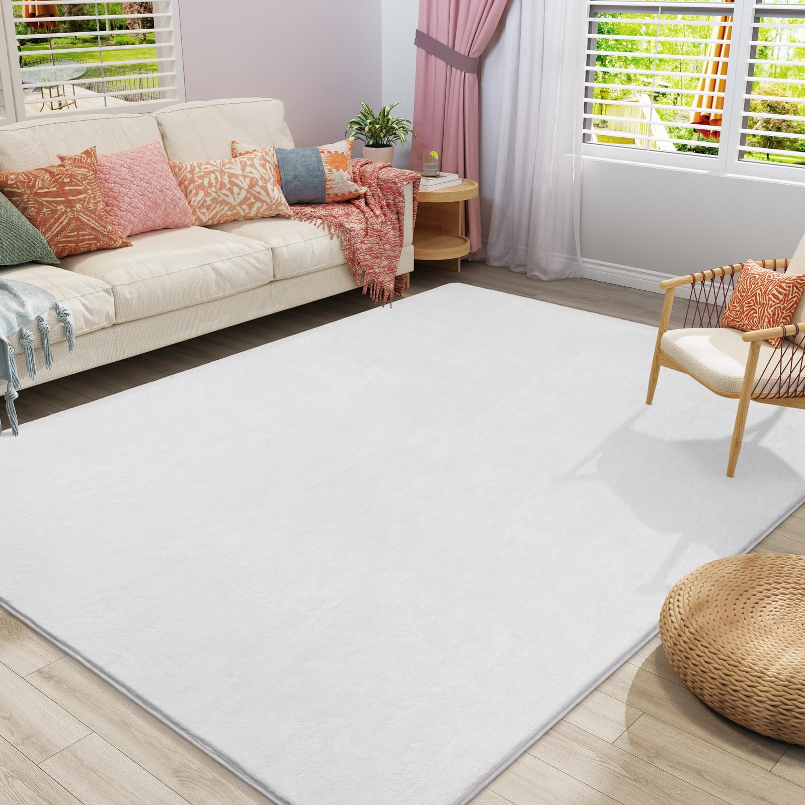 Amearea Modern Area Rugs for Bedroom Living Room, 4x6 Feet White Thickened Memory Foam Rug, Fluffy Indoor Washable Rugs Non Slip