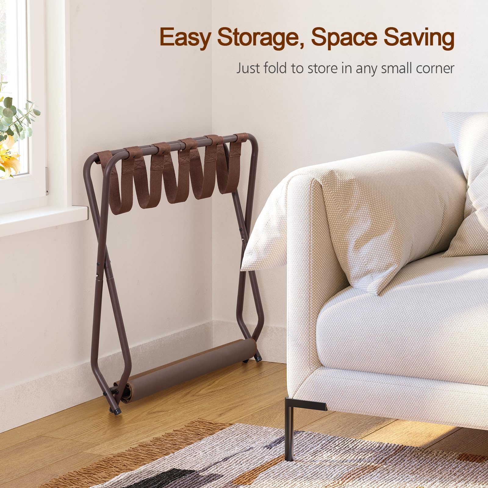 Amhancible Luggage Rack, Set Of 2, Foldable Suitcase Stands For Guest Room, Metal Luggage Holder With Storage Shelf For Bedroom,