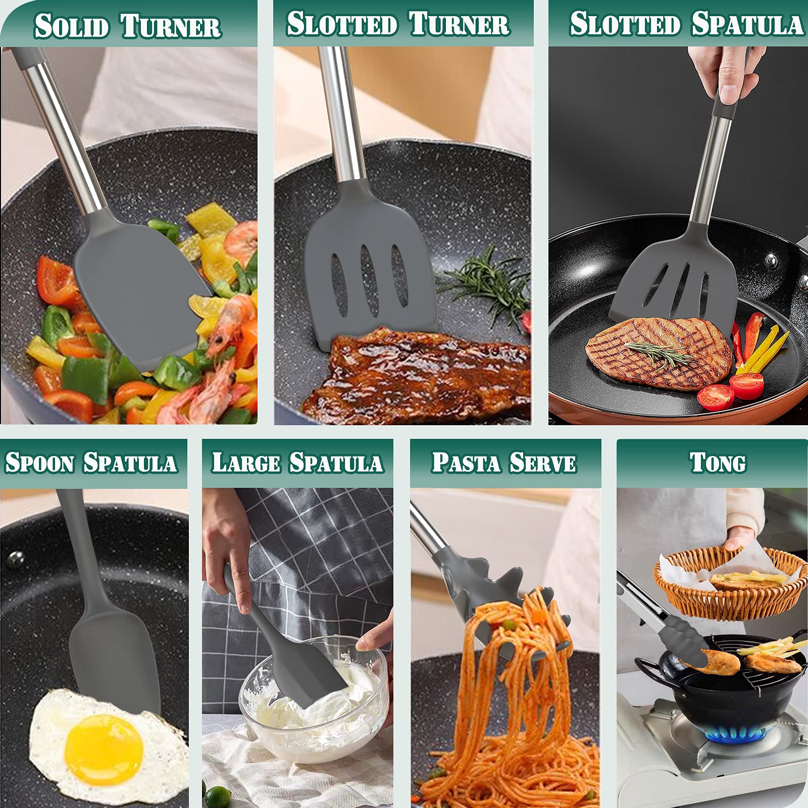 Umite Chef Silicone Kitchen Cooking Utensil Set, 43 Pcs Silicone Spatula With Stainless Steel Handle, Non-Stick Heat Resistant -