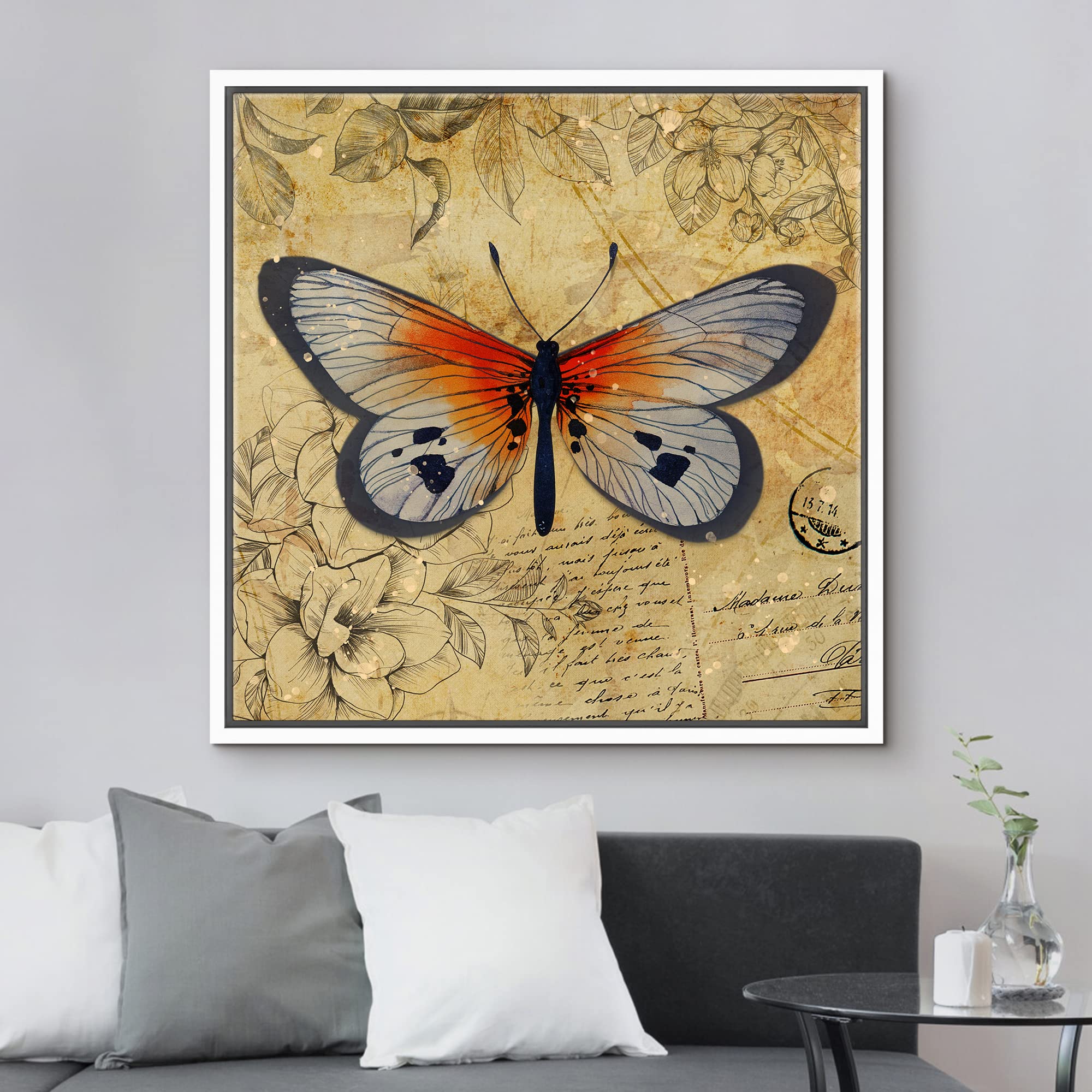 Wall26 Canvas Print Wall Art Orange Monarch Butterfly Floral Pattern Nature Wilderness Rustic Modern Art Farmhouse Decorative An