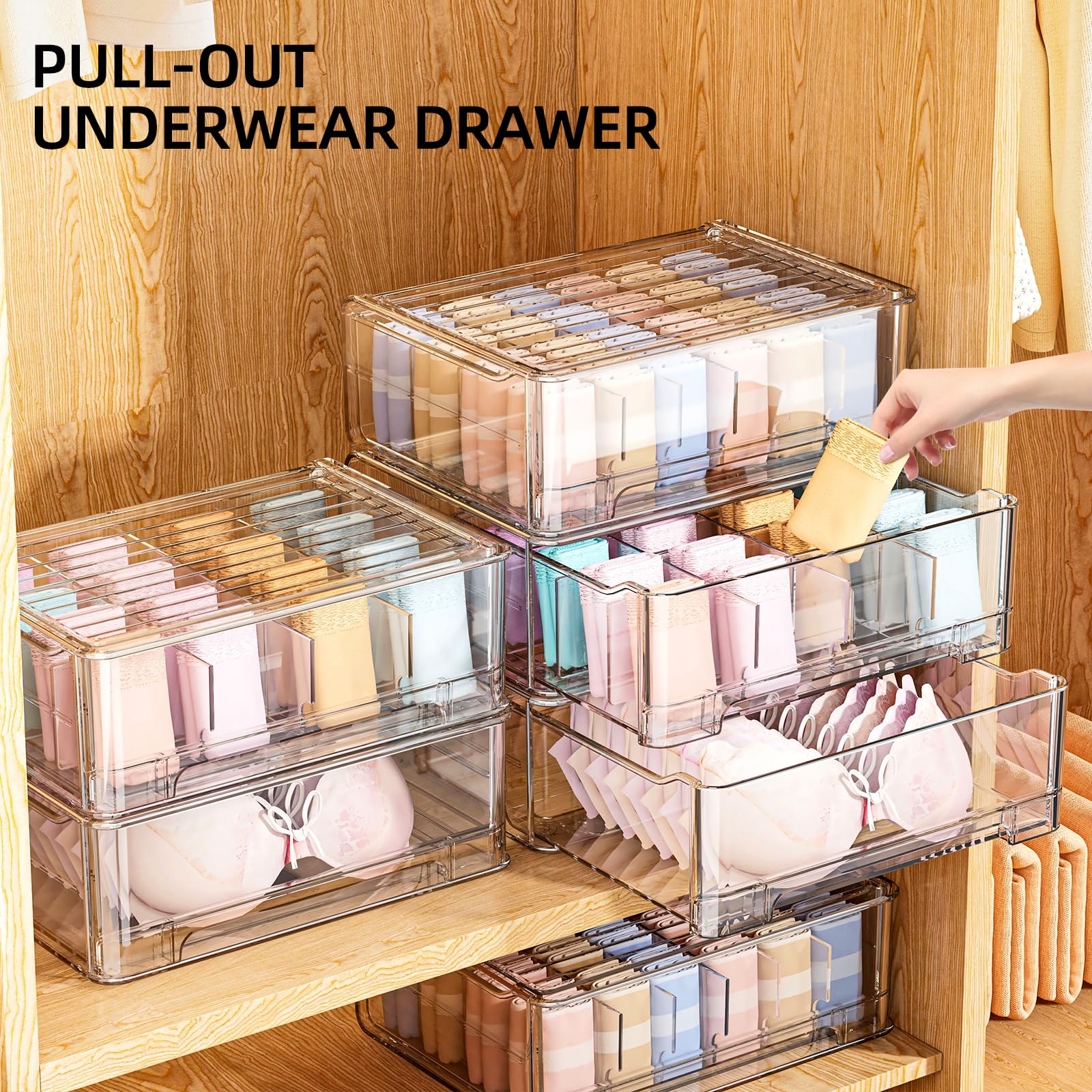 MSHOMELY Underwear Drawer Organizer, Plastic Bra Storage Organizer for Closet, Bra Shelf Organizer, Clear Plastic Bra Drawers St