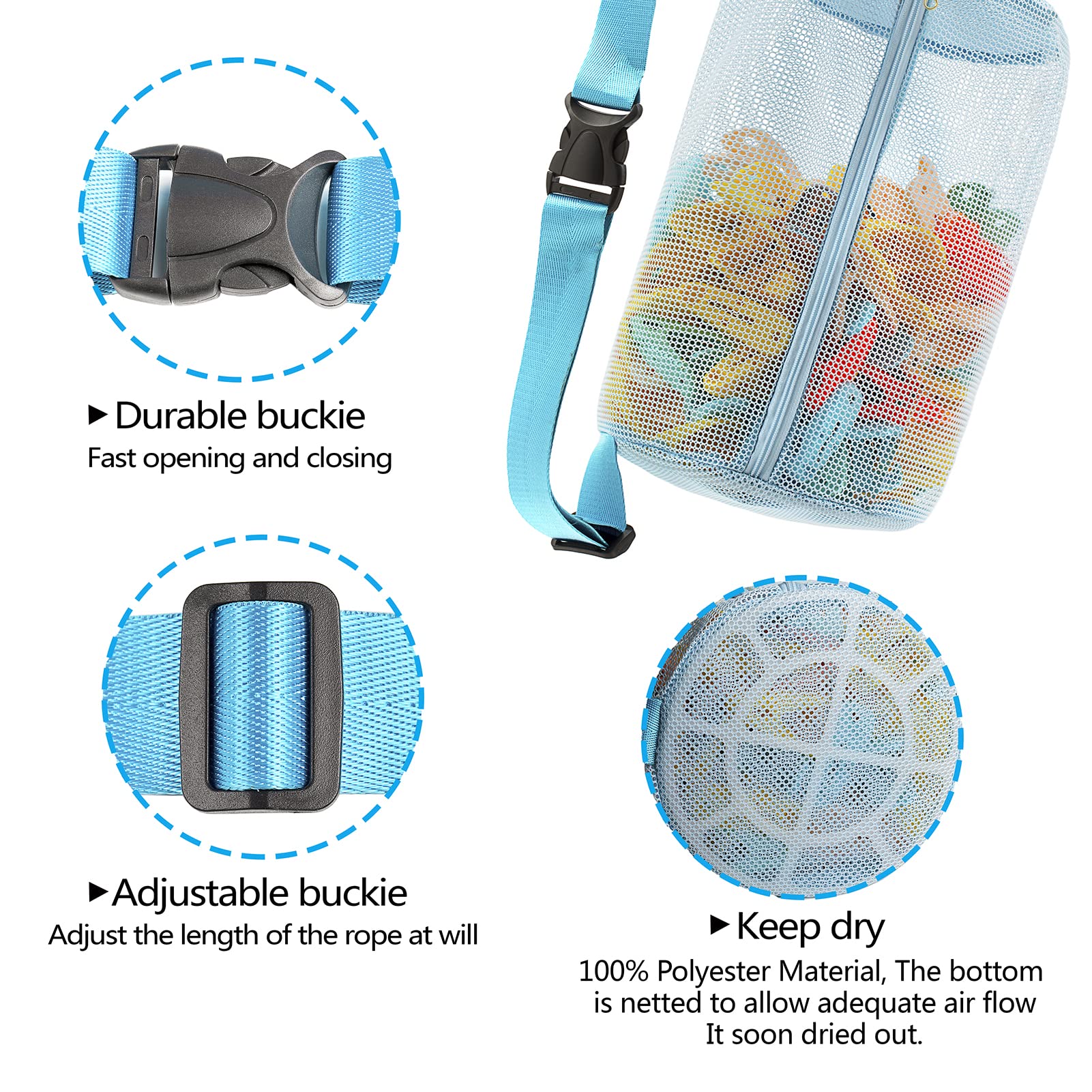 Minyee Net Zippered Clothespin Bag For Clothesline, Waist Pack Many Ways To Wear, Breathable Fabric, Large Opening, Large-Capaci