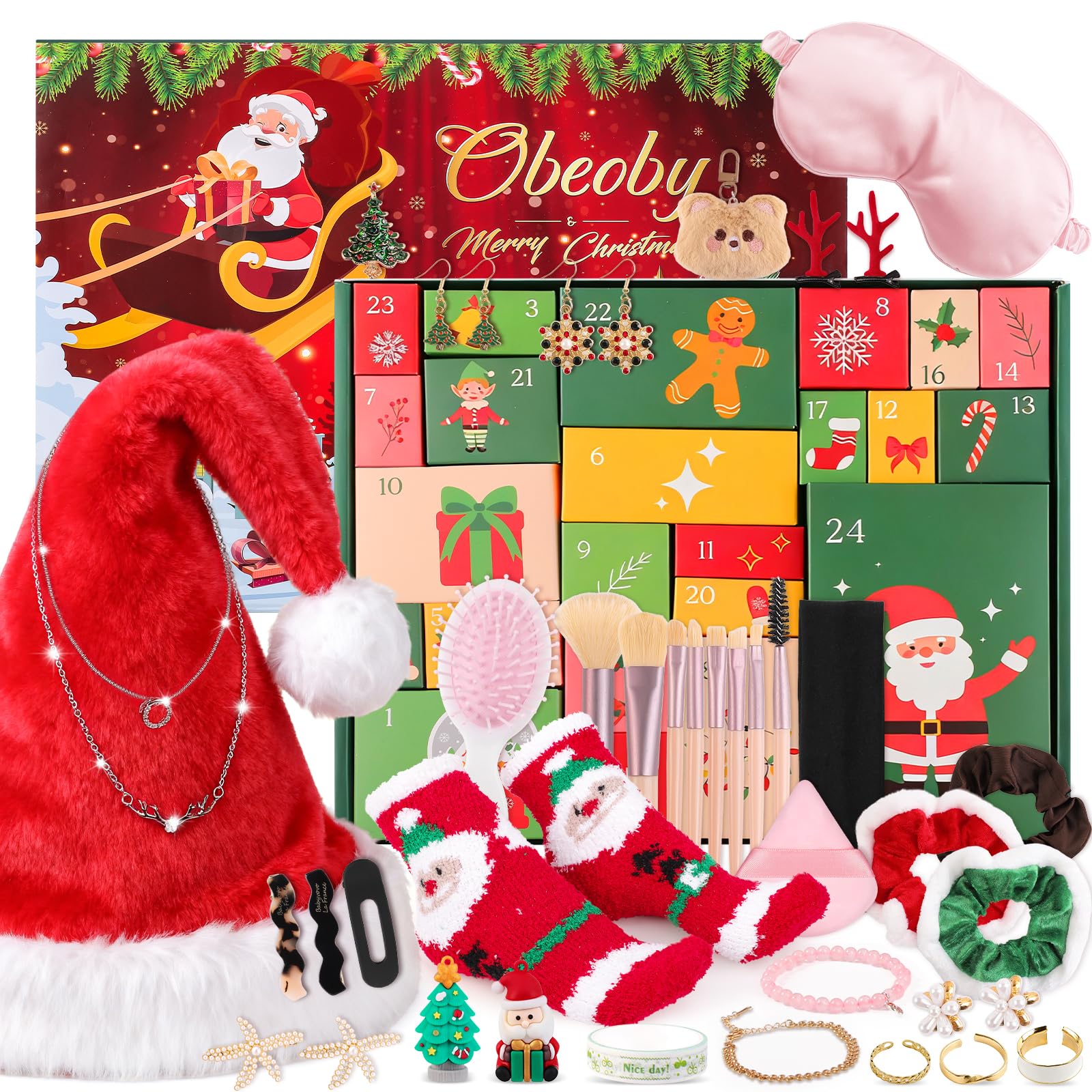 Hair Accessories Set for Christmas Gifts, Include Christmas Stockings Hair Scrunchies Jewelry, Surprise Gift Baskets for Teen Gi