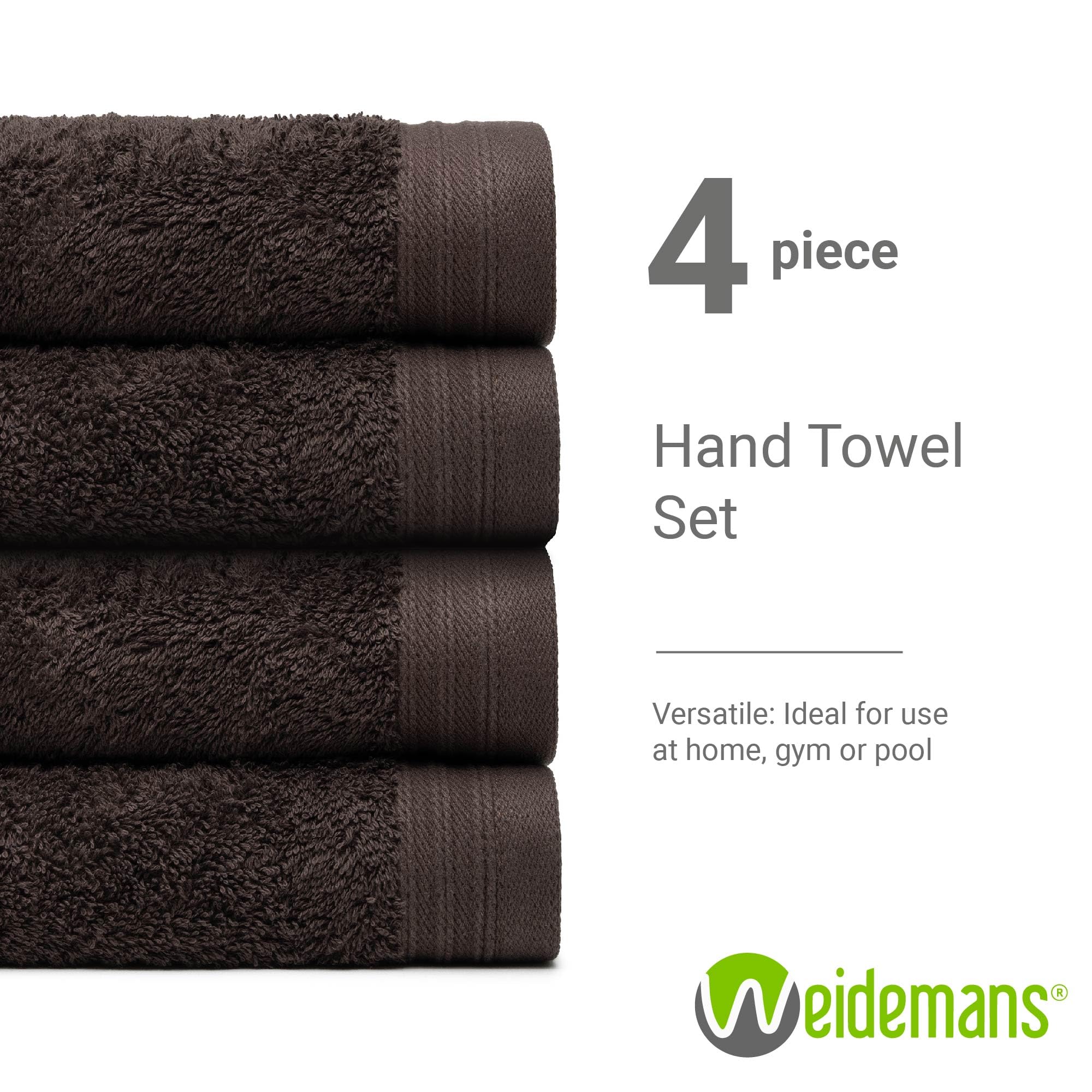 Weidemans Premium Towel Set Of 4 Hand Towels 18'' X 30'' Color: Chocolate |100% Cotton|4 Ultra Soft And Highly Absorbent Hand To