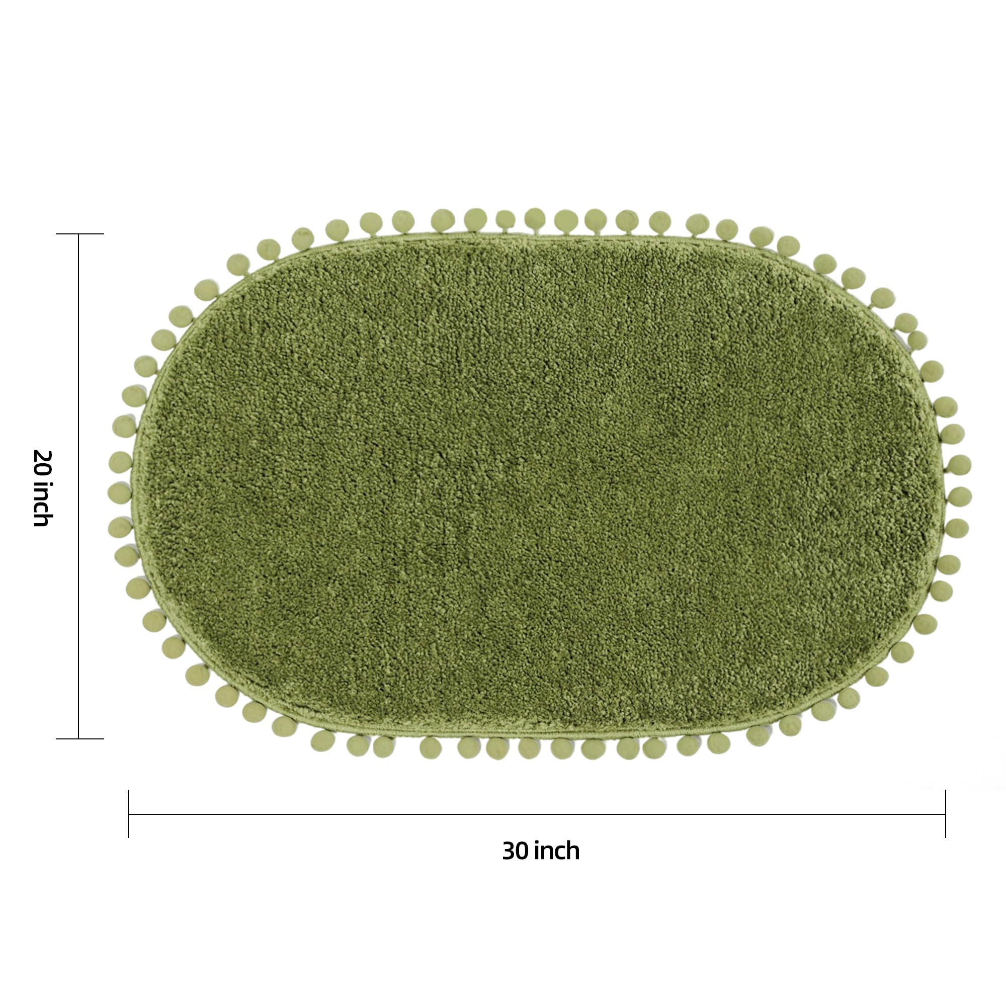 Yirddeo Bath Mat Olive Green Oval Rug With Pom Bathroom Rugs For Bedroom Non Slip Cute Boho Absorbent Mats Soft Plush Washable R