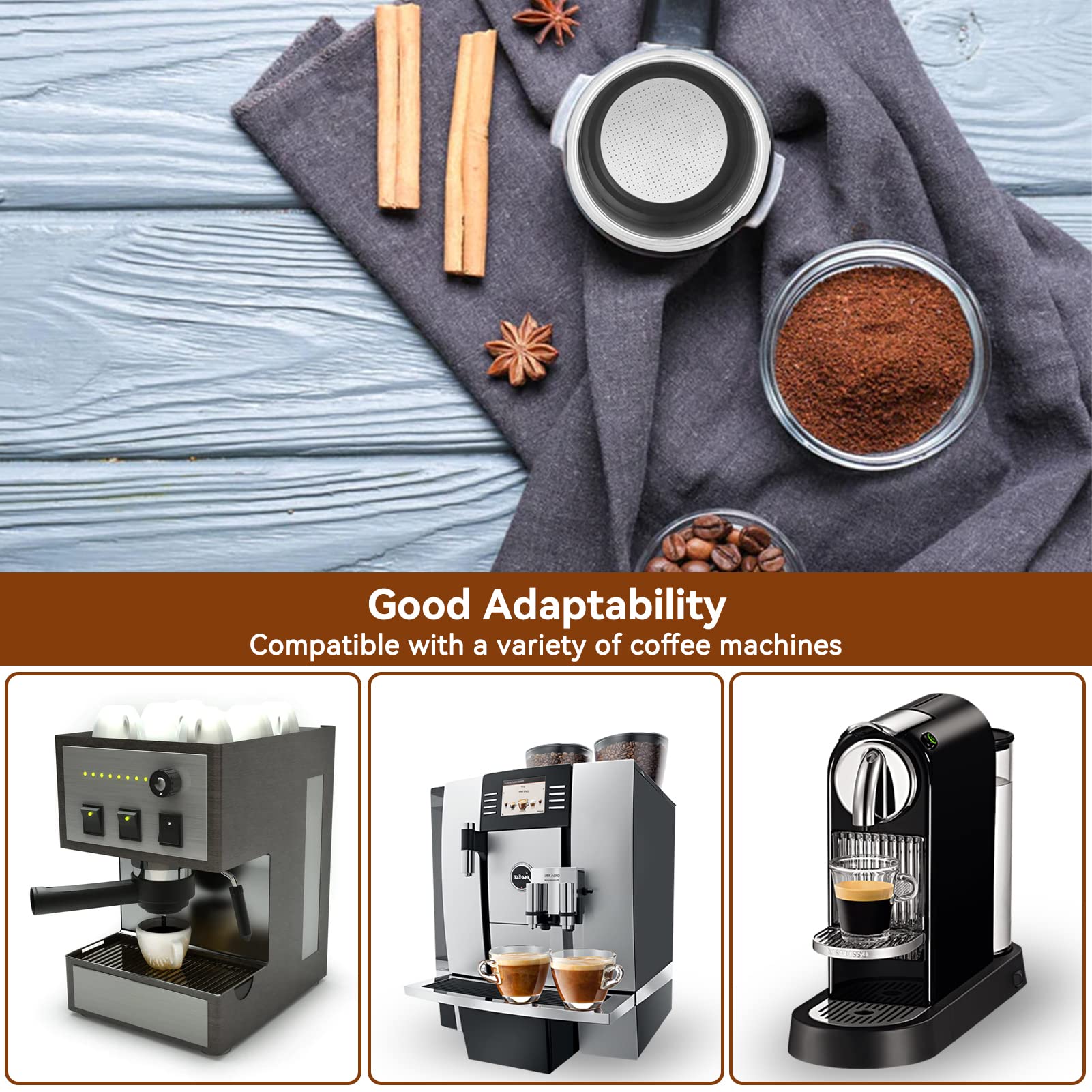 Agatige 51mm 2 Cups Portafilter Filter Basket, Stainless Steel, Silver, Model 31182001452 - Perfect for Semi-Automatic Coffee Machines