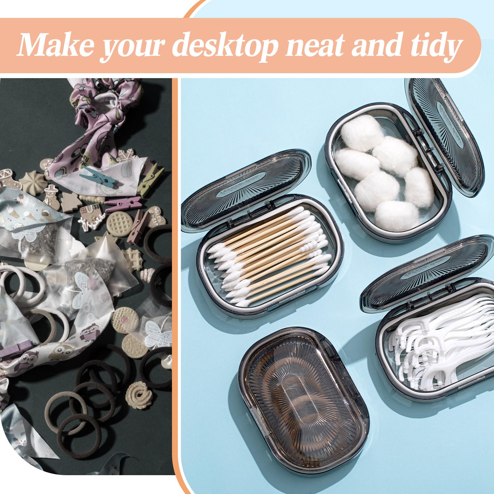 Kigley 4 Pcs Hair Tie Container Small Portable Travel Cotton Swab Holder Flosser Dispenser With Lid Plastic Box Beads Storage Co