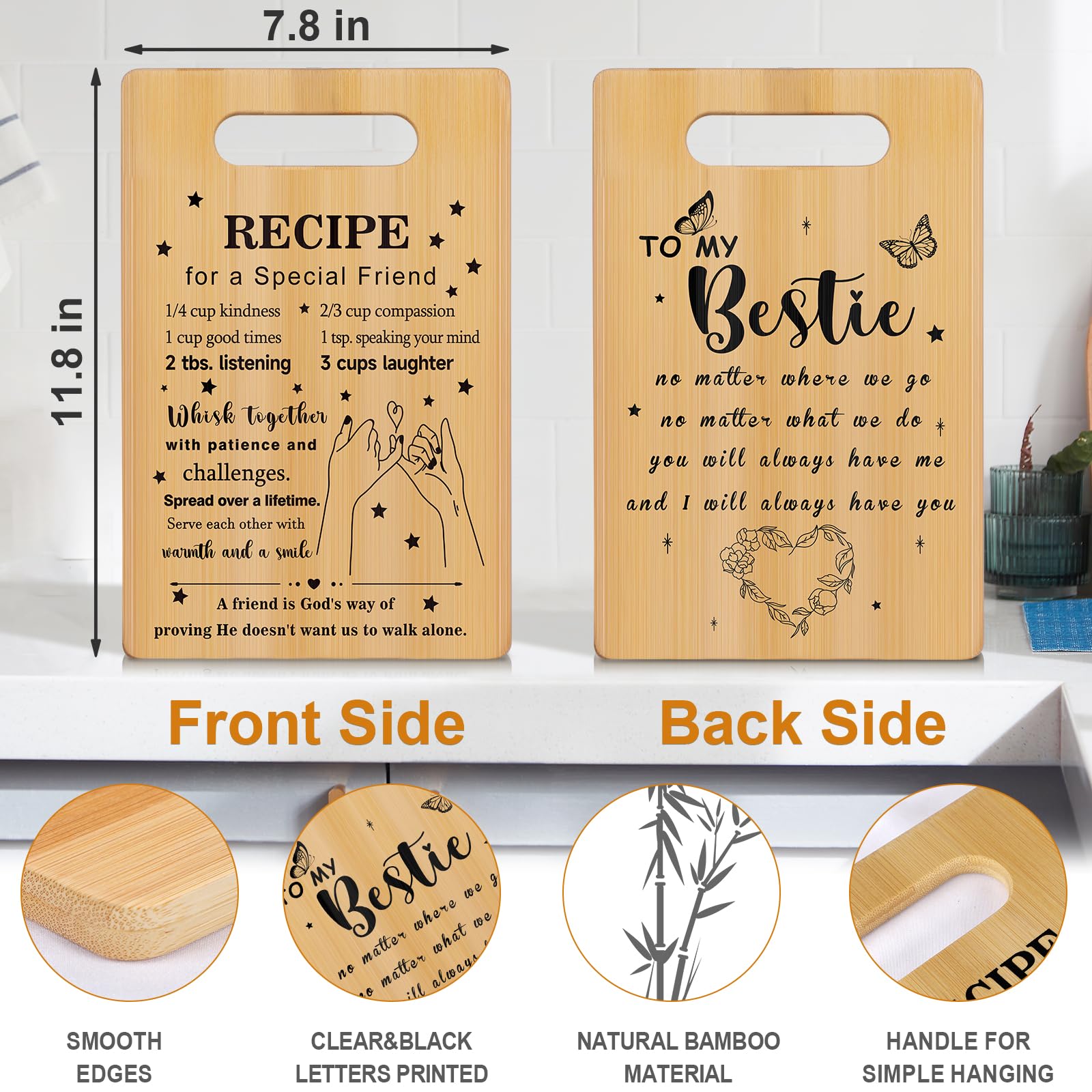 Best Friend Birthday Gifts for Women, Friendship Bestie Gifts for Female Friends, Unique Engraved Cutting Board Present, Inspira