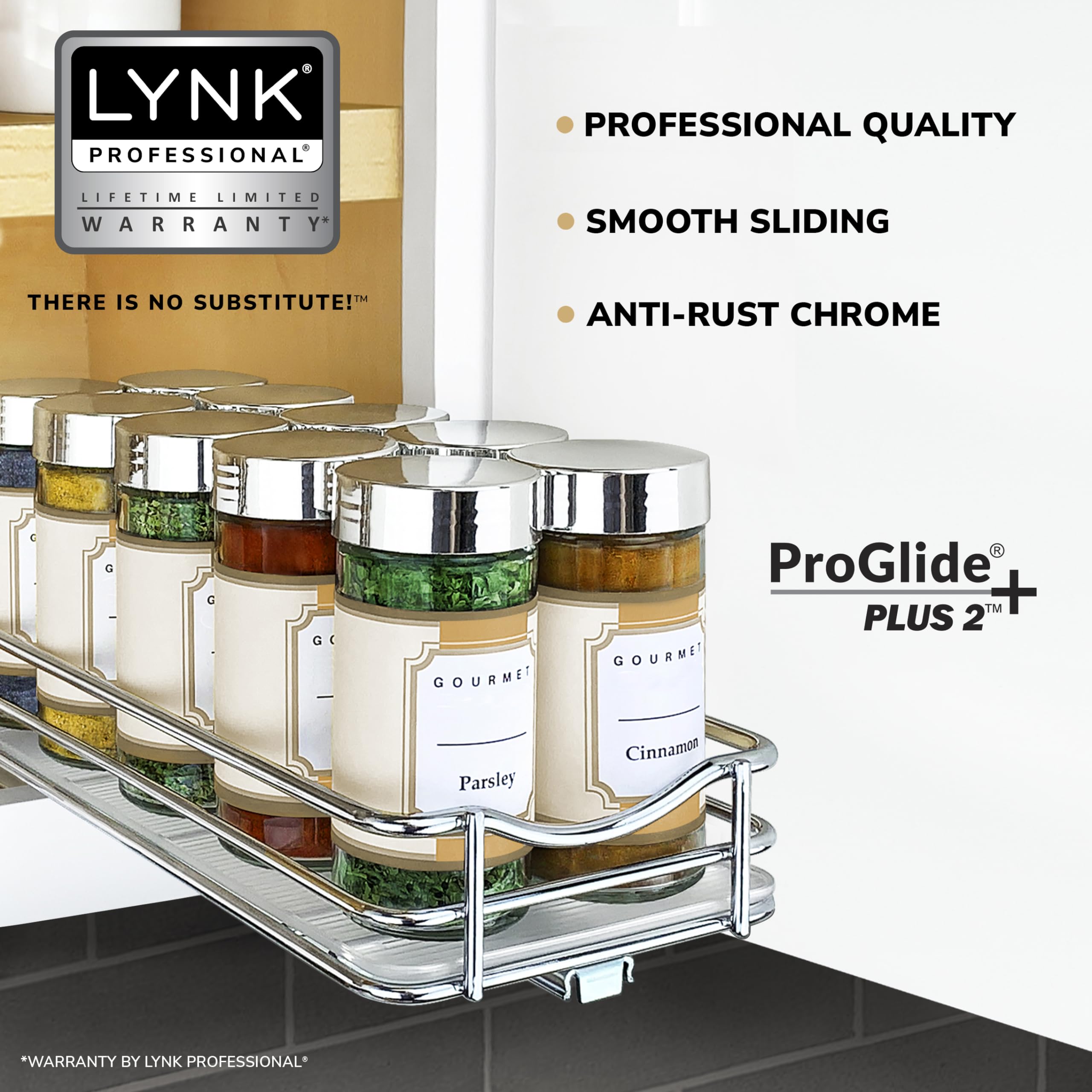 LYNK PROFESSIONAL Pull Out Spice Rack Organizer - 4-1/4" Wide Chrome - 1 Tier Slide Out Drawer for Kitchen Cabinets