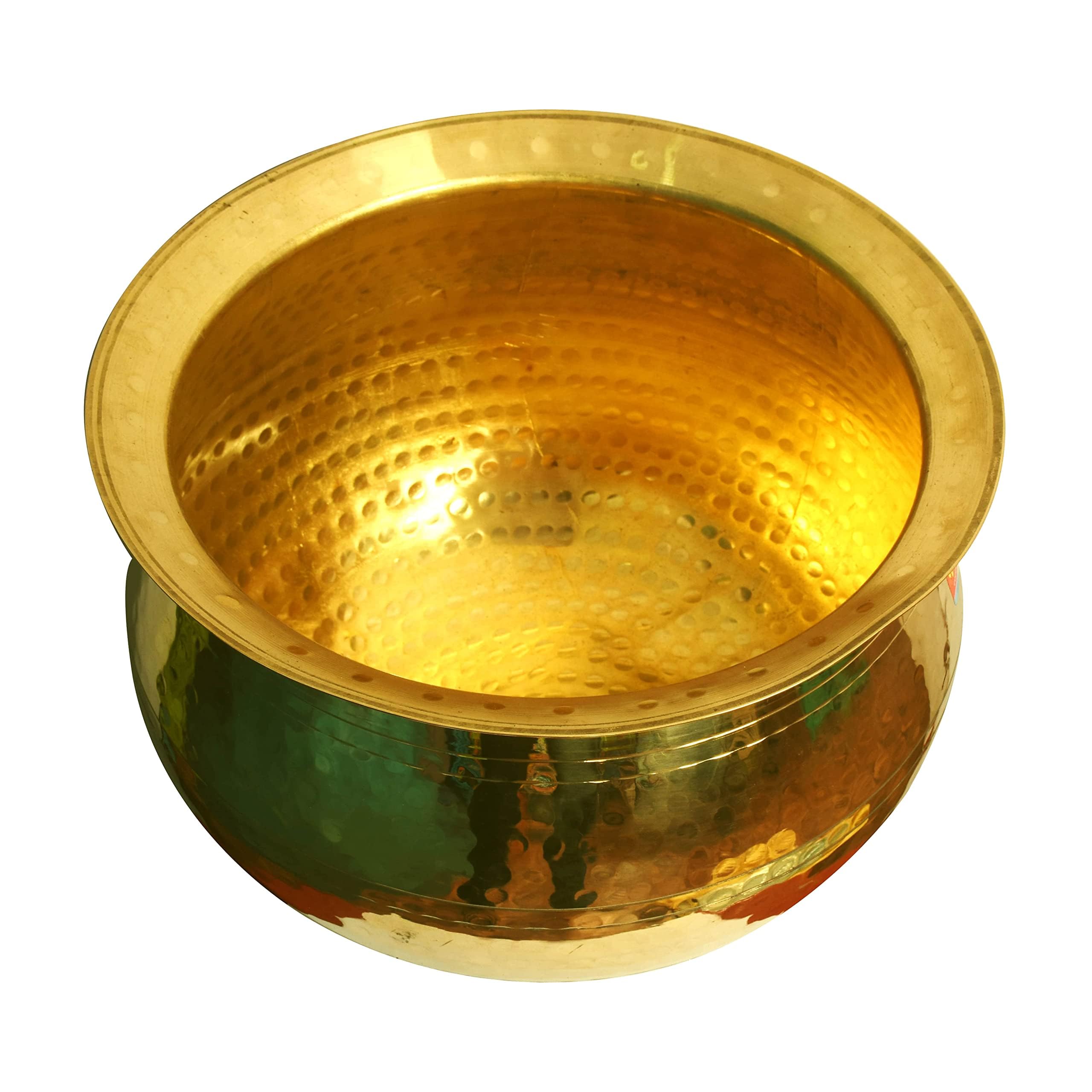 Hokoya Brass Handi (4 Litre Water Capacity) | Mirror Finish Bowl | Light Weight Brass Cookware | Utensils For Kitchen Cooking Po