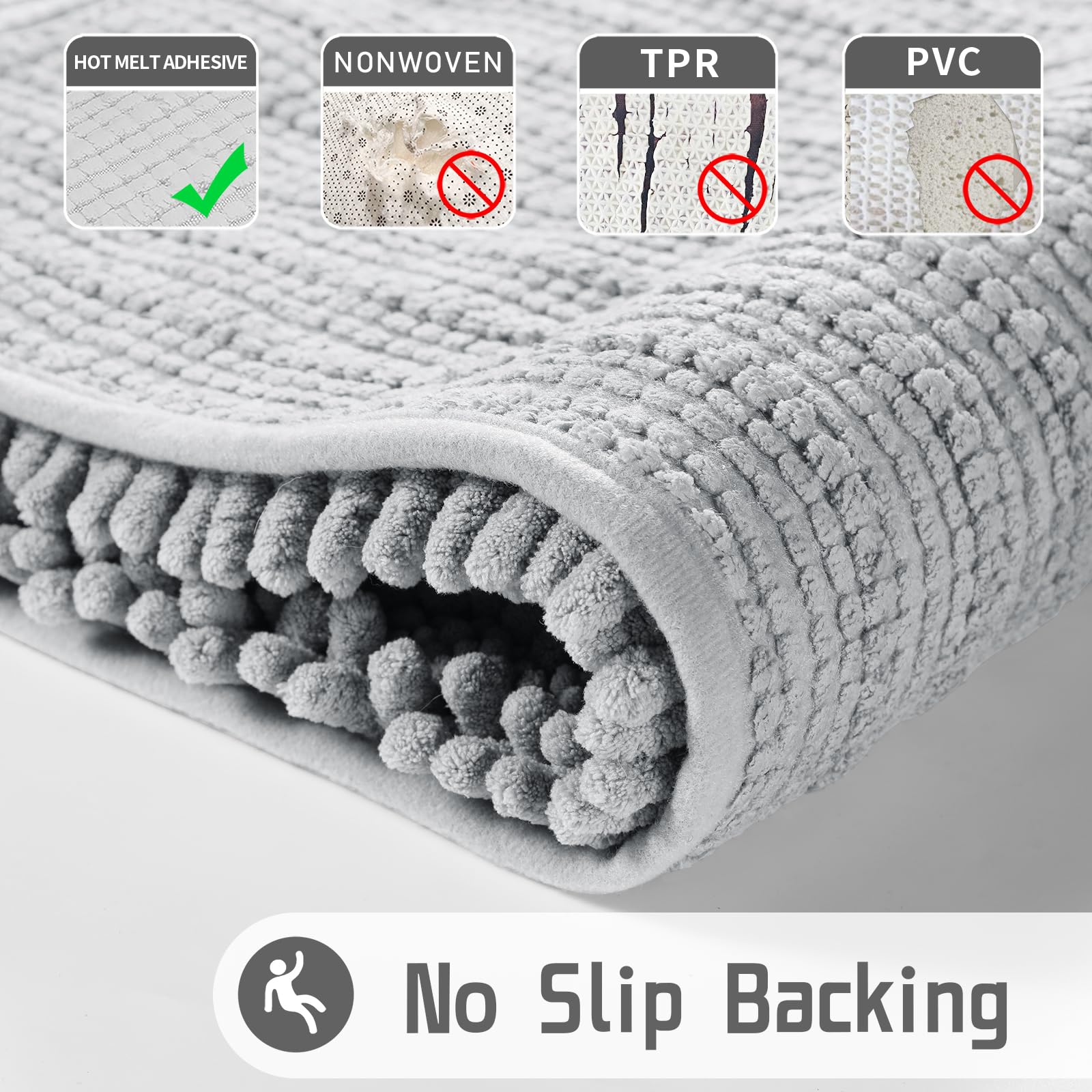 Yimobra Original Luxury Chenille Bath Mat  36.2 x 24 Inches  Soft Shaggy and Comfortable  Large Size  Super Absorbent and Thick  Non-Slip  Machine Washable  Perfect for Bathroom  Silver