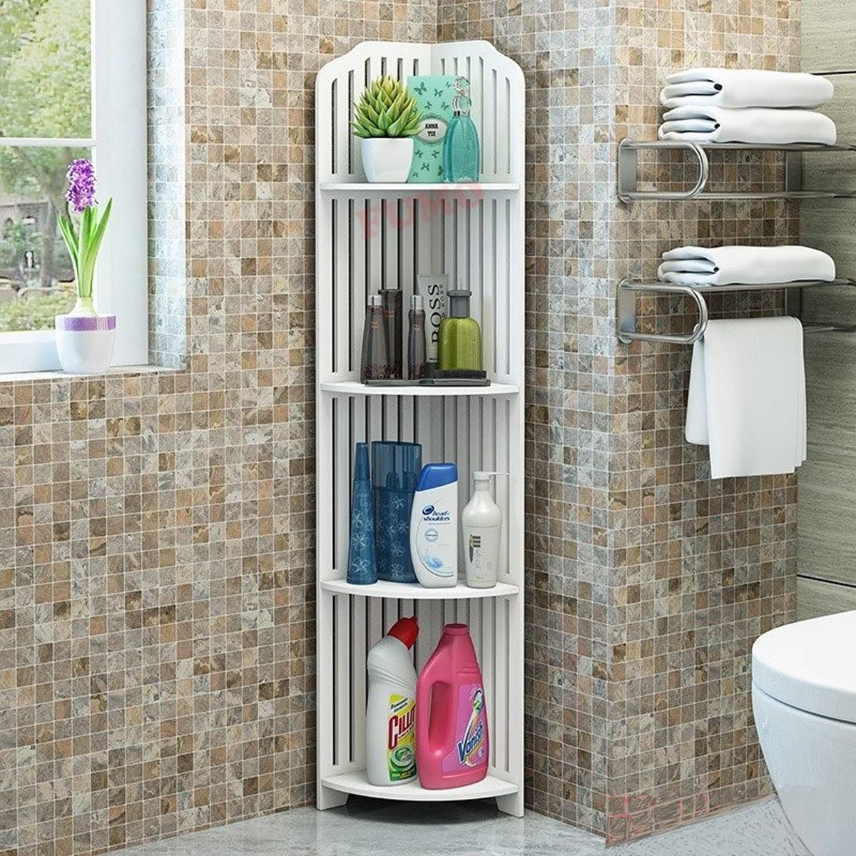 Ss Arts Wpc Waterproof Bathroom Storage Cabinet, Bathroom Corner Stand, Bathroom Organizer, Corner Shelf Matte (White)