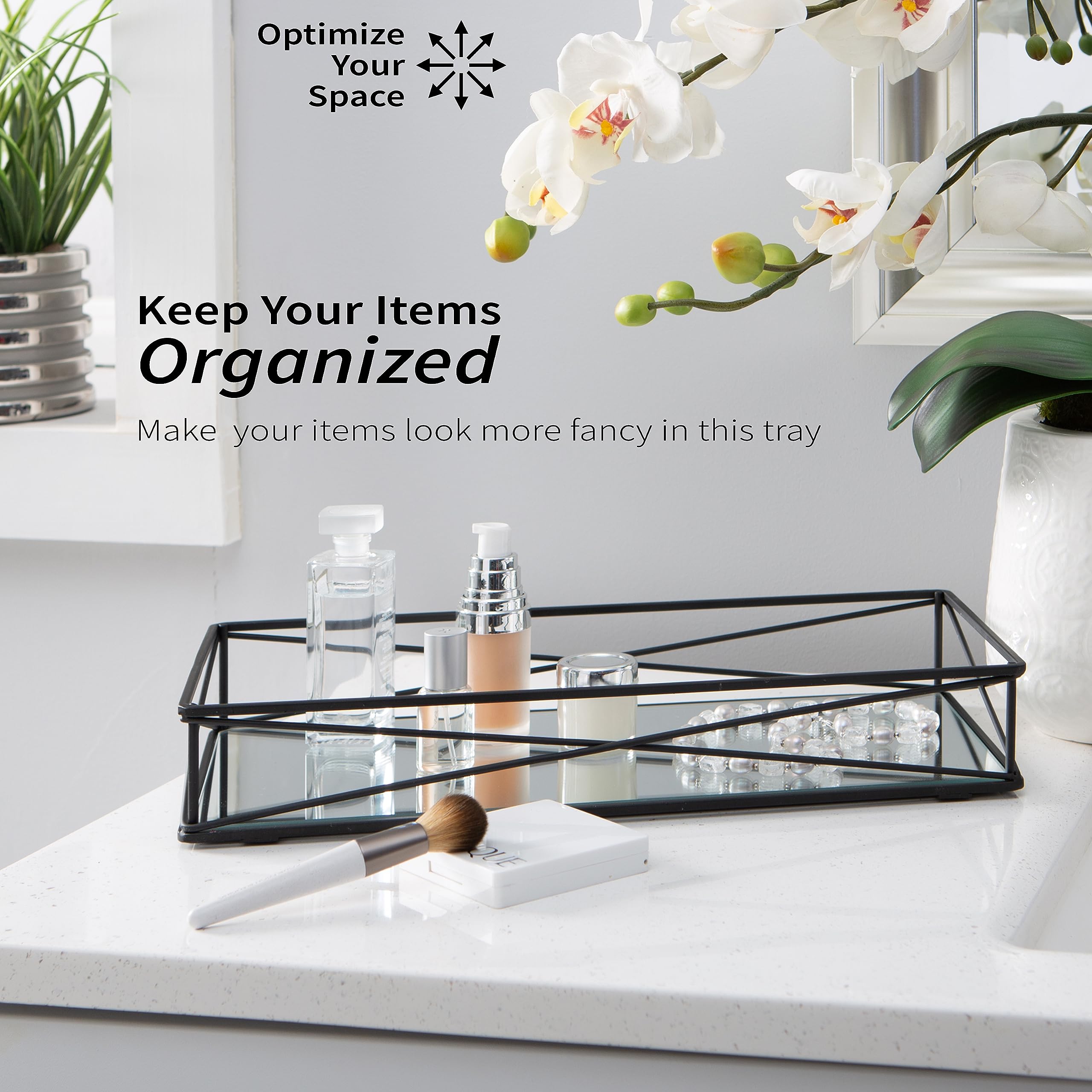 Home Details Tank Matte Black, For Perfume, Jewelry, Toiletries, Bathroom, Coffee Table, Decor Vanity Tray, 14''X 7''X 2''