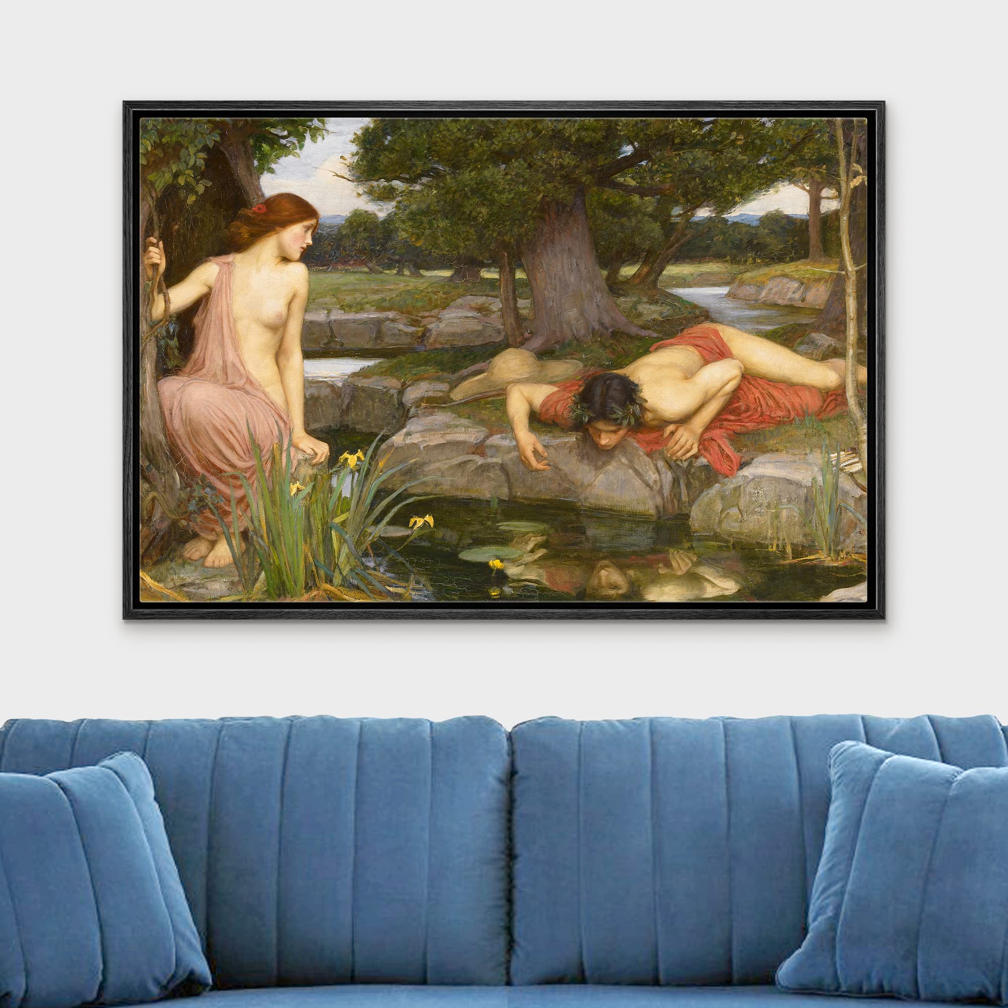 Wall26 Framed Canvas Print Wall Art Echo & Narcissus By John William Waterhouse People Historic Illustrations Fine Art Tradition