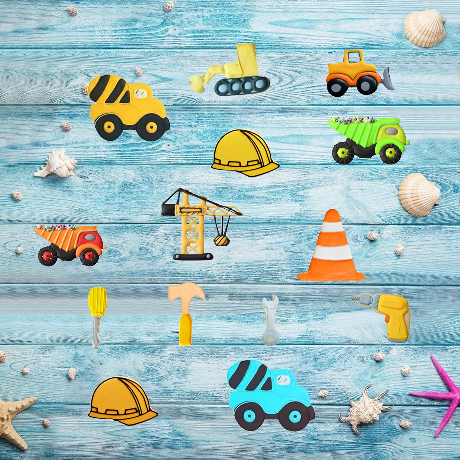 11Pcs Construction Cookie Cutters Set, Excavator, Bulldozer, Dump Truck, Crane, Hammer, Wrench, Drill, Safety Helmet Constructio
