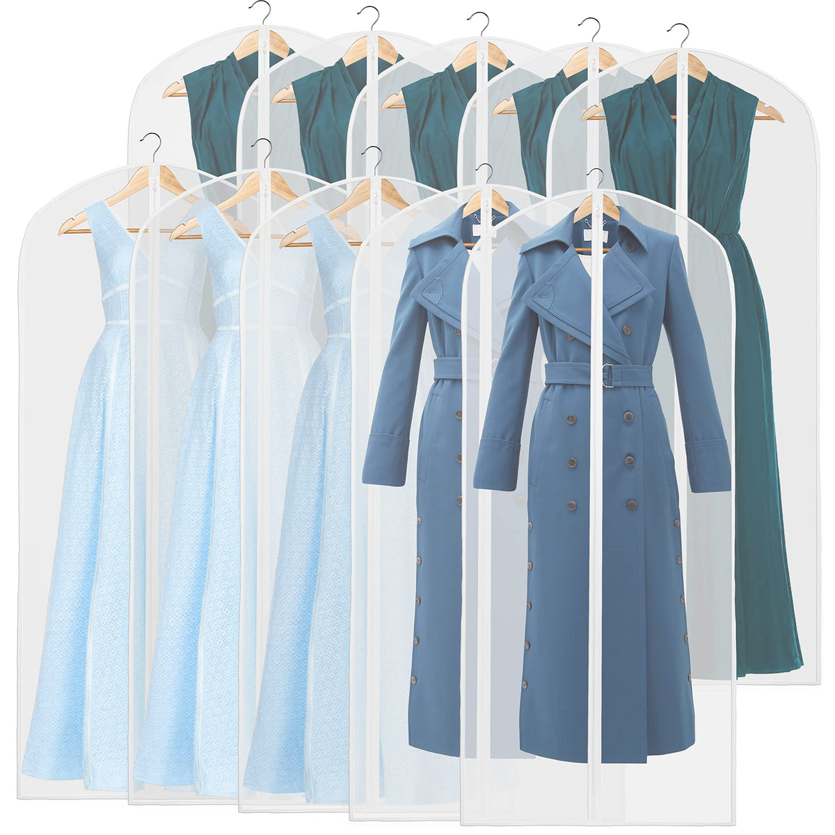 Simple Houseware 55-Inch Translucent Garment Bags With Zipper For Suits, Dresses, Costumes, Uniforms - 10 Pack