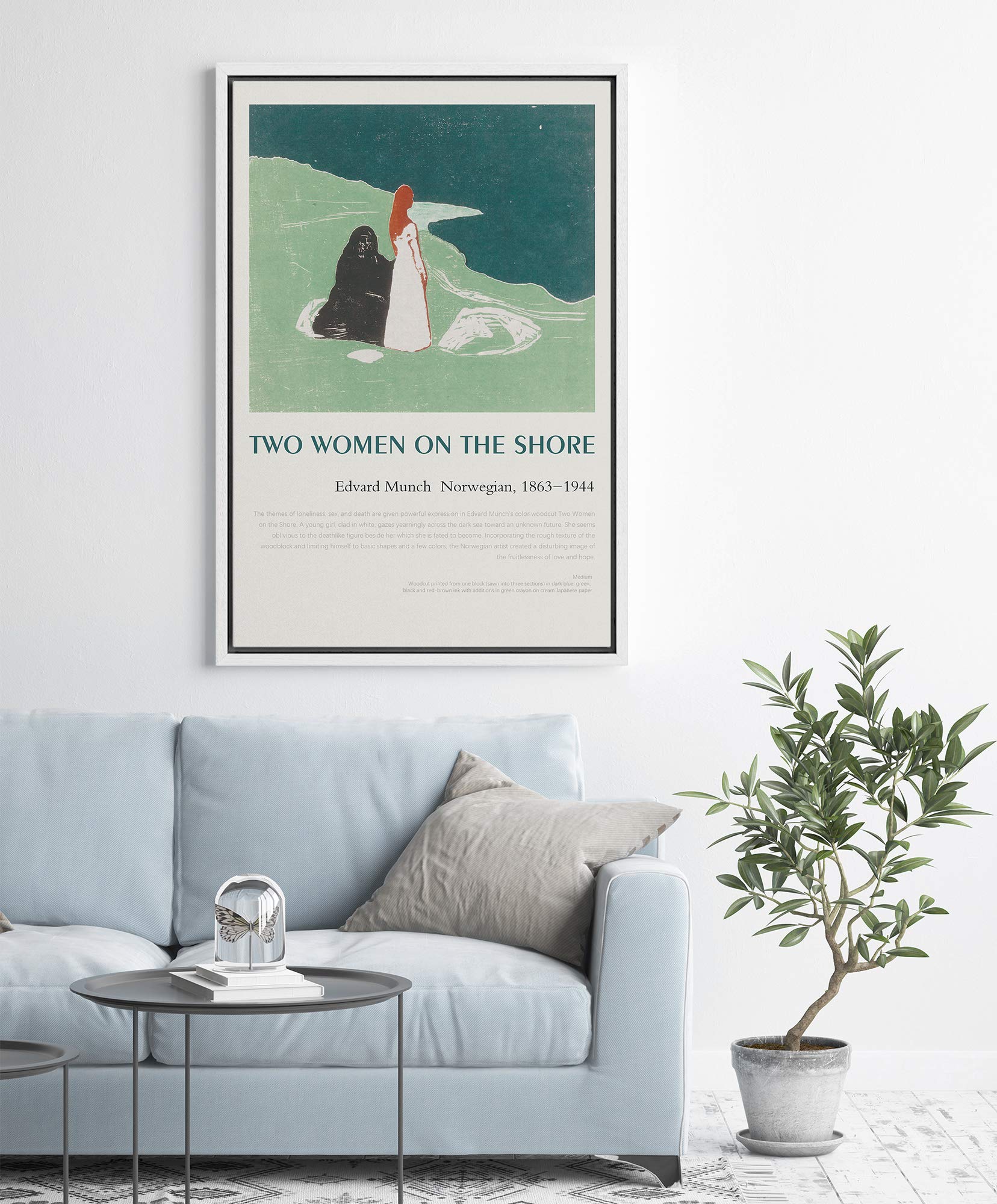 Idea4Wall Framed Canvas Print Wall Art Two Women On The Shore Master Artist Edvard Munch Nature Wilderness Oil Painting Impressi
