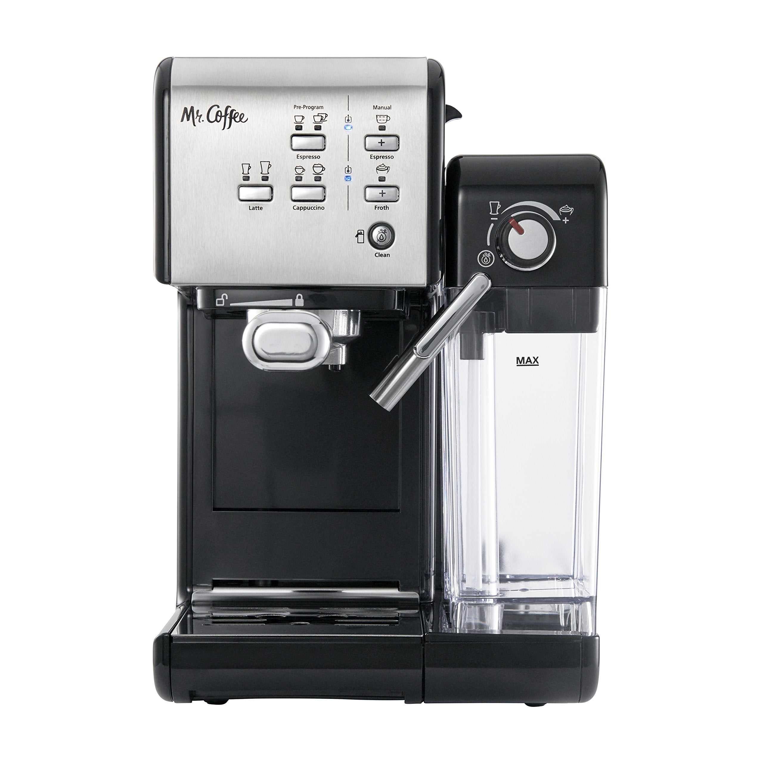 Mr. Coffee Programmable Espresso & Cappuccino Machine, 19-Bar Pump, Stainless Steel, 13 x 10.6 x 14.3 in, Model BVMC-EM6701SS
