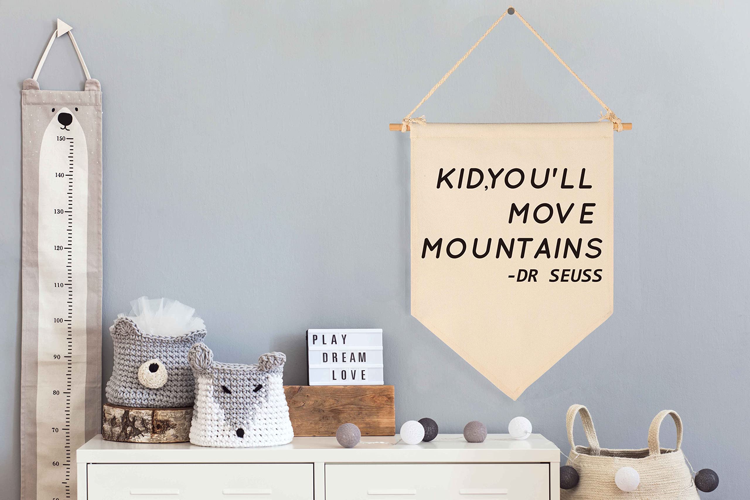 Kid  You'll Move Mountains-Nursery Wall Art D?cor-Canvas Hanging Pennant Flag Banner Wall Sign Decor Gift for Kids Boy Girl Teen Nursery Bedroom Game Room Playroom Front Door-Birthday Christmas Gift