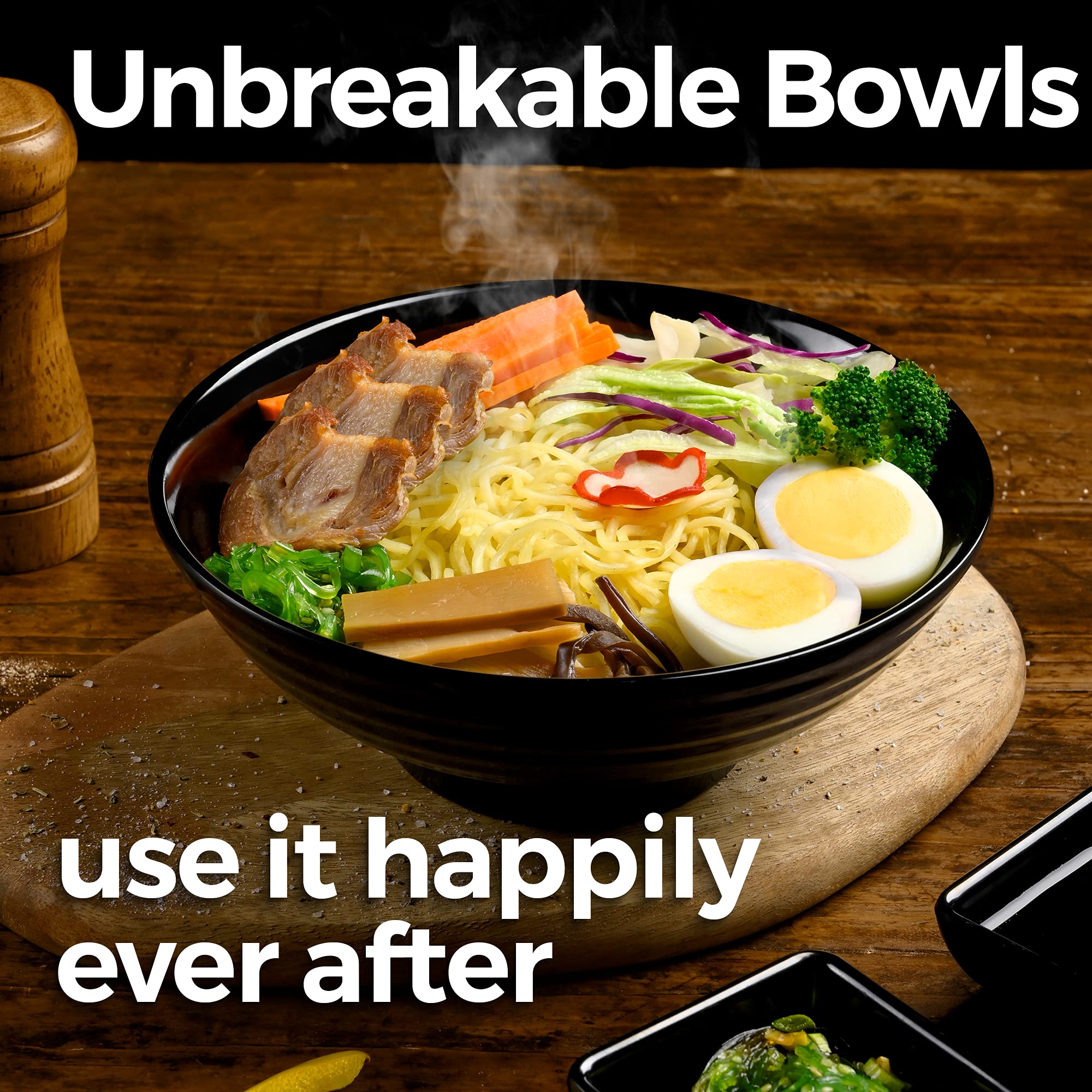 Unbreakable Ramen Bowl Set With Chopsticks And Spoon: 2 Large Japanese Style Melamine Ramen Bowls, Dipping Bowls And Chopstick S