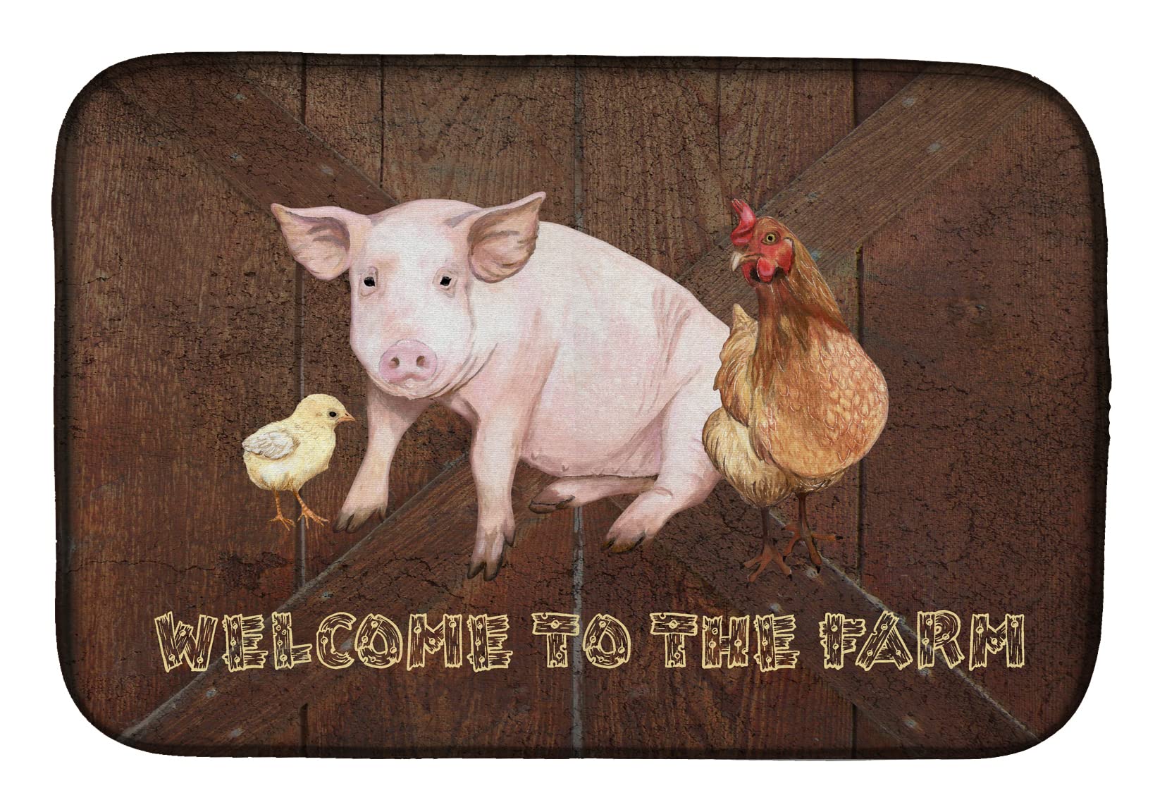 Caroline'S Treasures Sb3083Ddm Welcome To The Farm With The Pig And Chicken Dish Drying Mat Absorbent Dish Drying Mat Pad For Ki