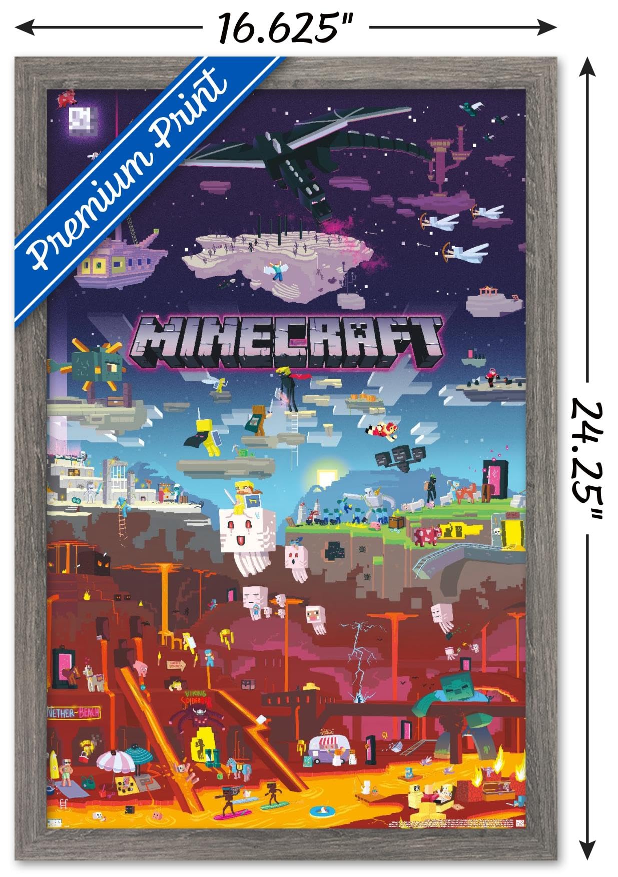 Trends International Minecraft - World Beyond Wall Poster, 14.725'' X 22.375'', Barnwood Framed Version