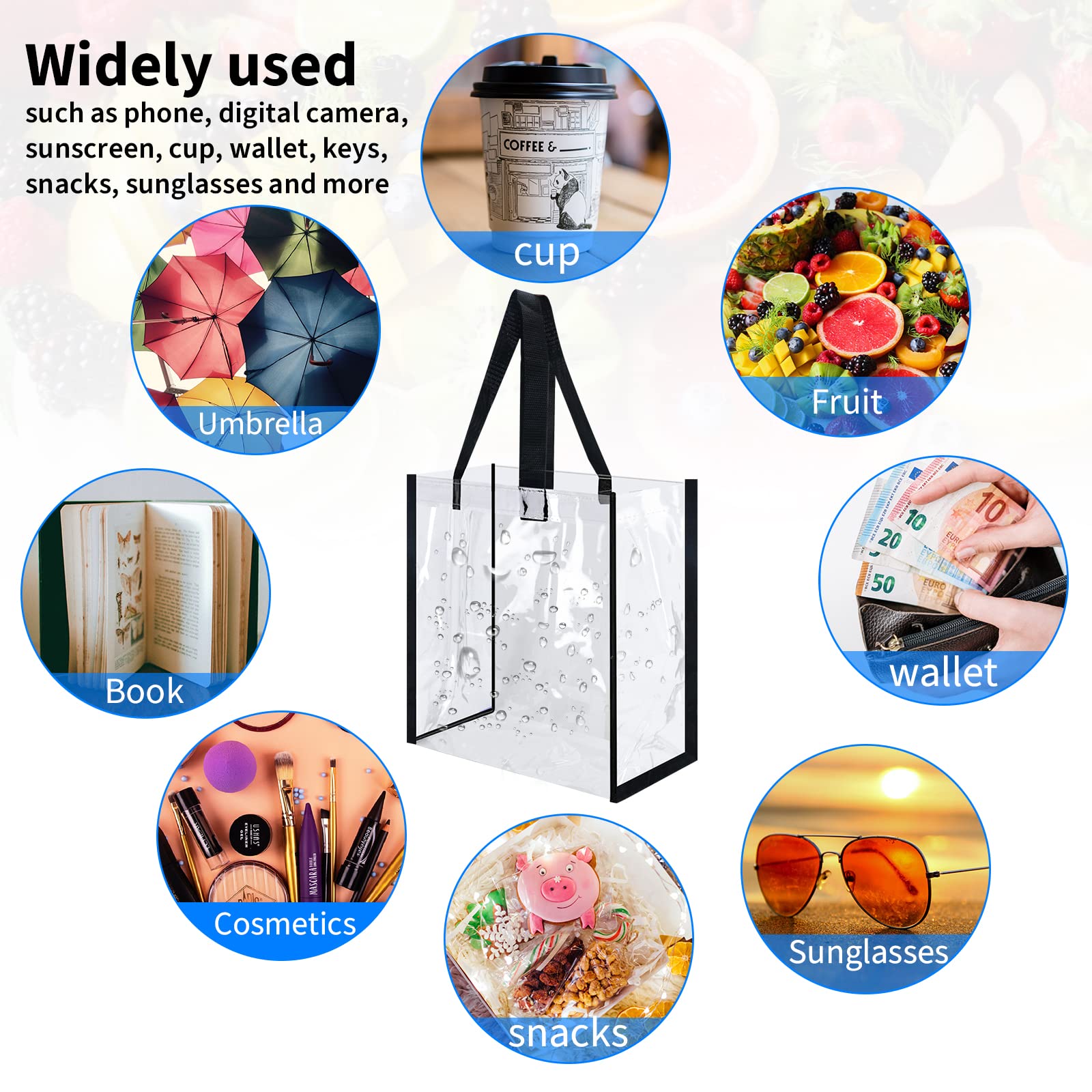 Wykoo 6 Pack 12 X 12 X 6 Inch Clear Tote Bags Pvc Plastic Tote Bag With Handles Bulk Stadium Approved Clear Tote Bags For Work B