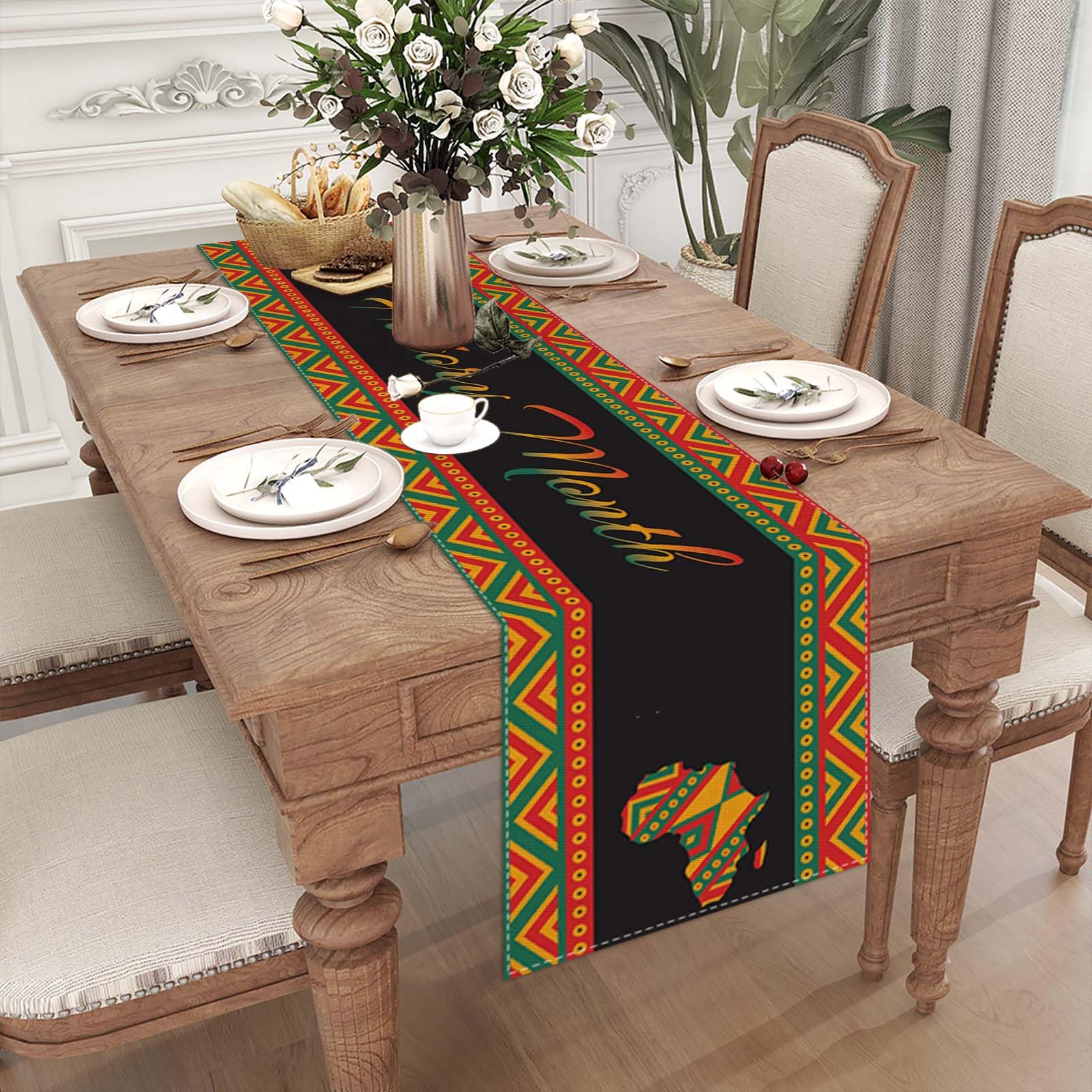 Linen Black History Month Table Runner 72 Inches Long Black History Month Decoration For Table African American Country Festival