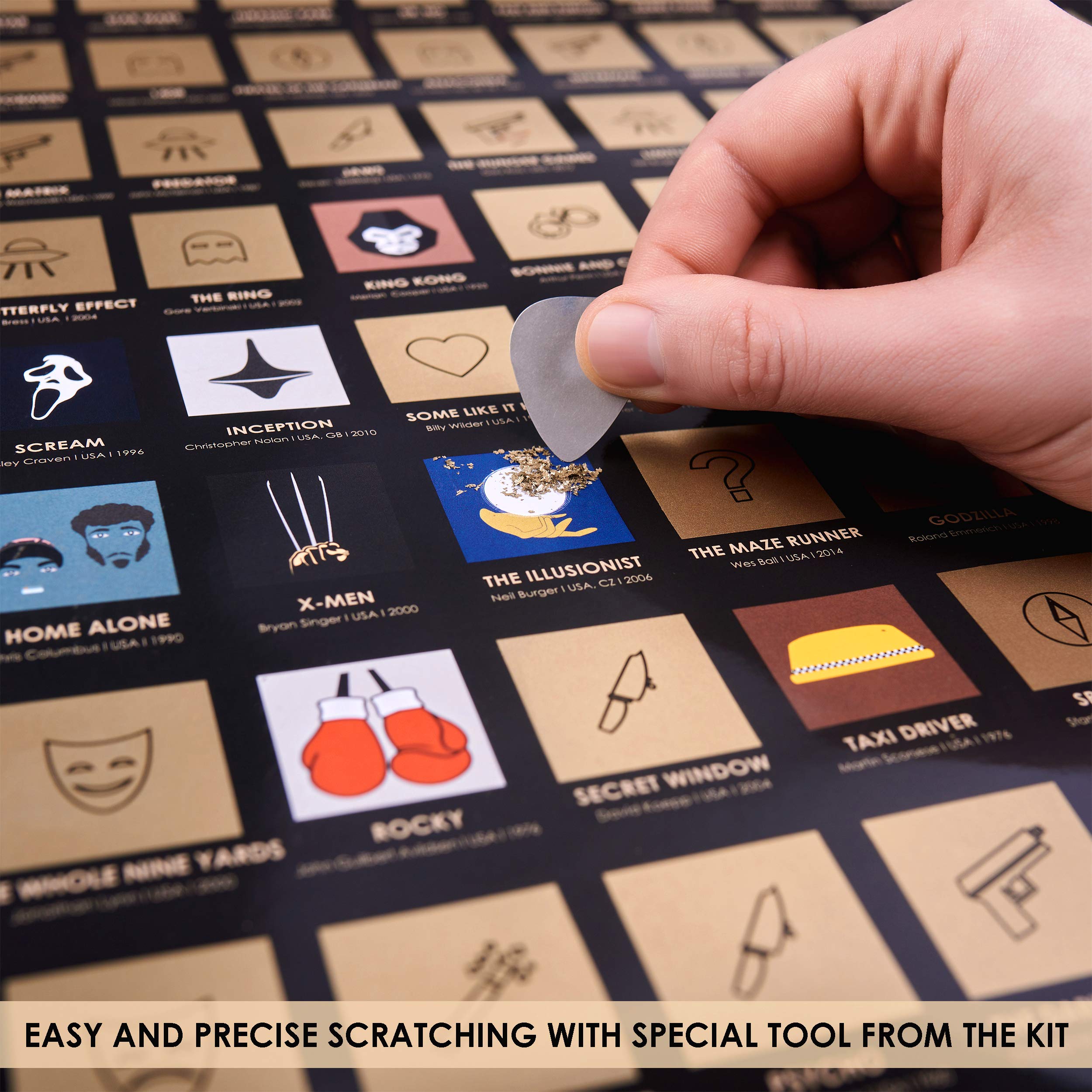 Top 100 Movies Scratch Off Poster - Bucket List Of Greatest Films To Watch - Scratchable Cinema Checklist Poster - Must See Movi