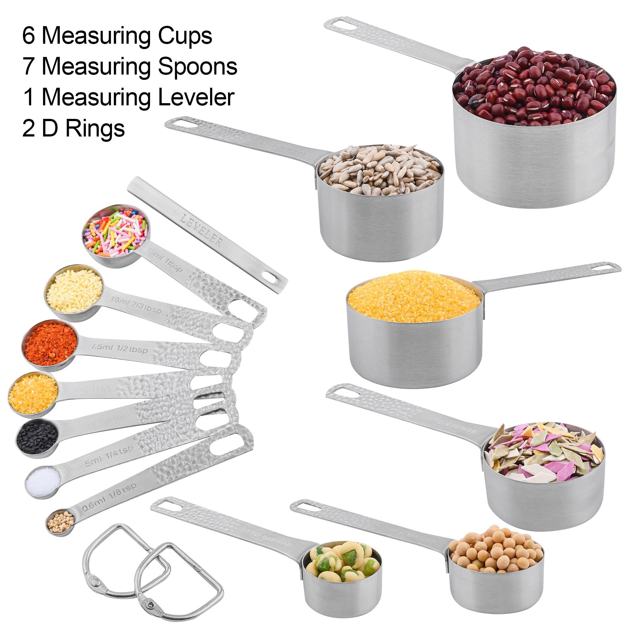 Viwehots Measuring Cups And Spoons Set Of 14, 18/8 Stainless Steel Measuring Cups And Spoons Set, 6 Metric Measuring Cups And 7