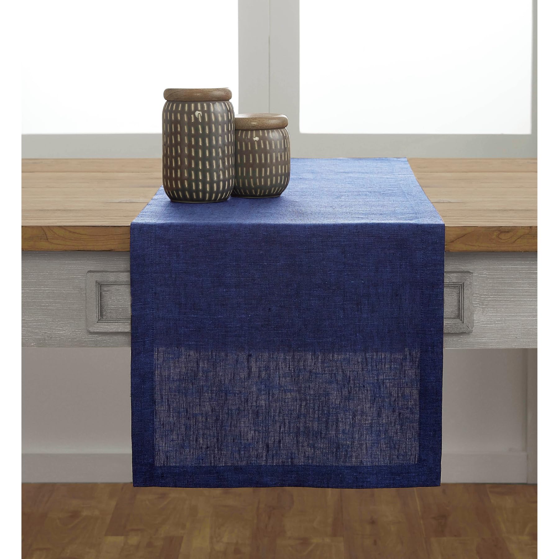 Solino Home Linen Table Runner 60 Inches Long - 100% Pure Linen Chambray Navy Table Runner 14 X 60 Inch - Machine Washable Dinin