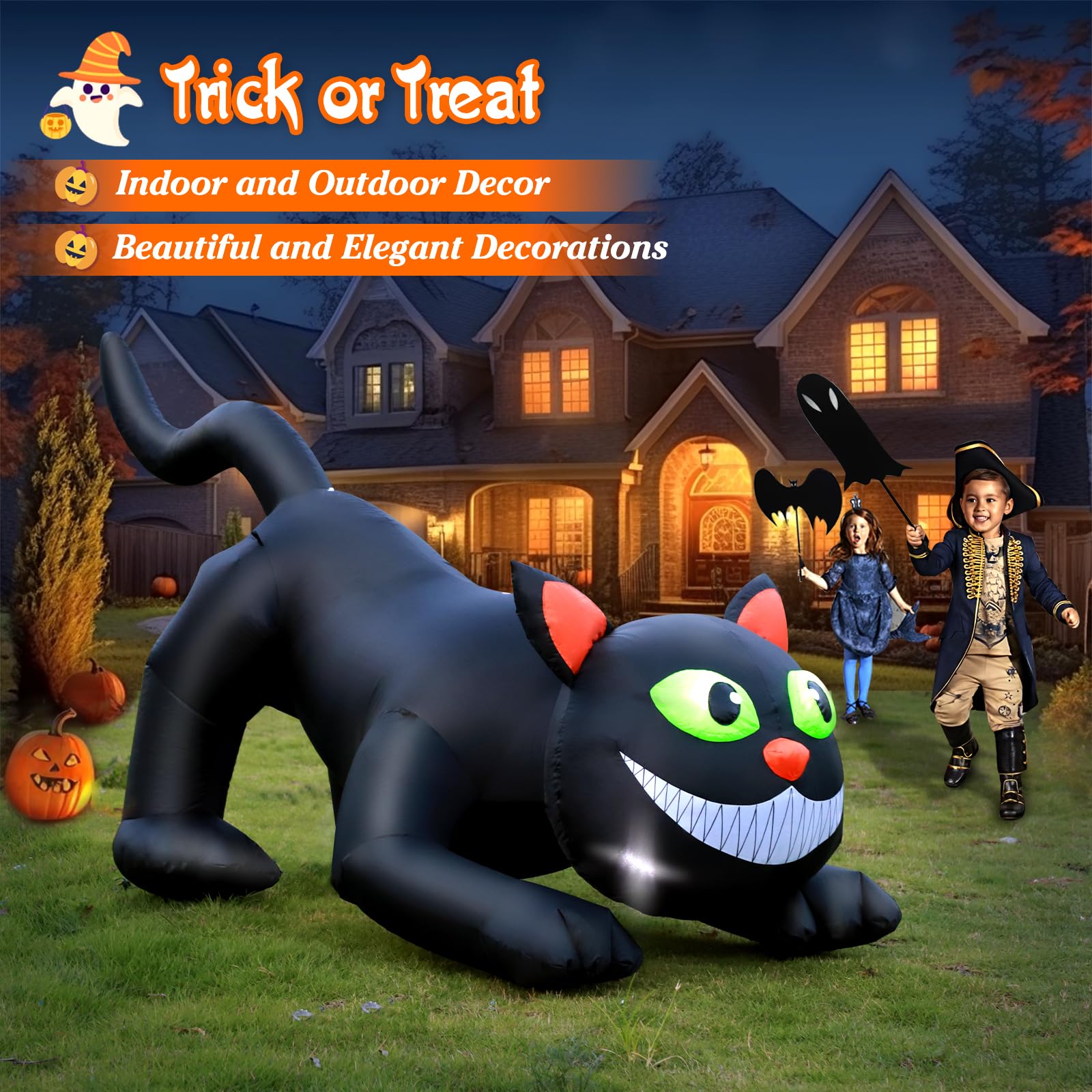 FunFanso 7 FT Halloween Inflatables Black Cat Outdoor Decorations, Blow Up Yard Decorations Built-in Bright LEDs for Indoor Part