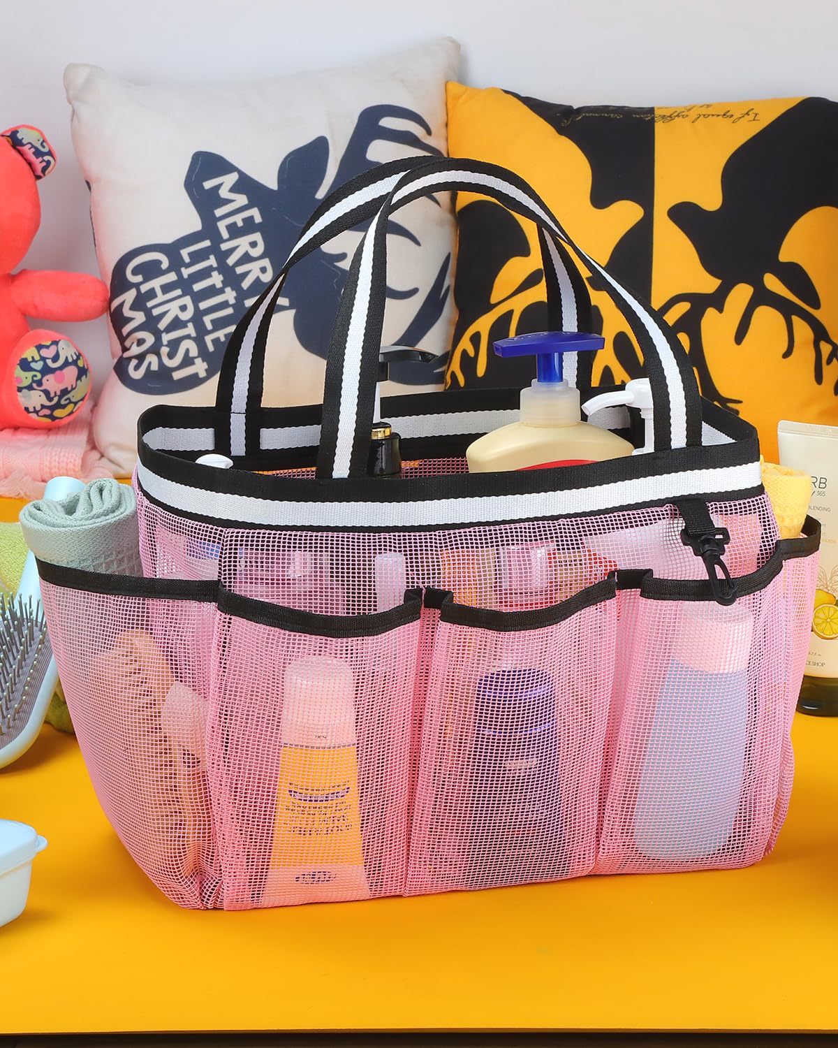 Ocim Xl Portable Mesh Shower Caddy Tote Bag For College Dorm, Gym, Beach, Pool, Camping, Travel - Pink