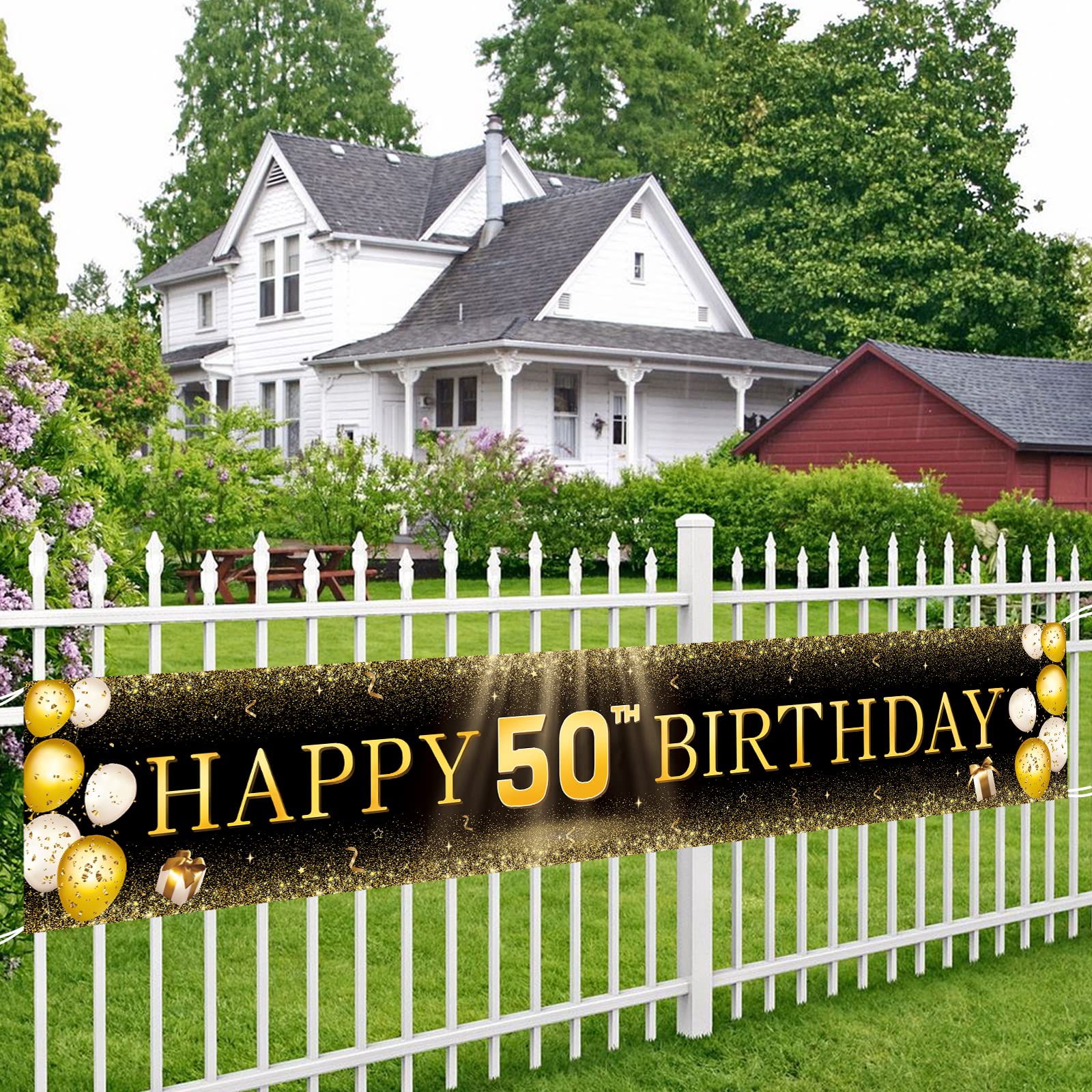 Tzss 50Th Birthday Decorations For Men Women, Black And Gold Happy 50Th Birthday Banner Yard Signs, 50Th Birthday Indoor Outdoor
