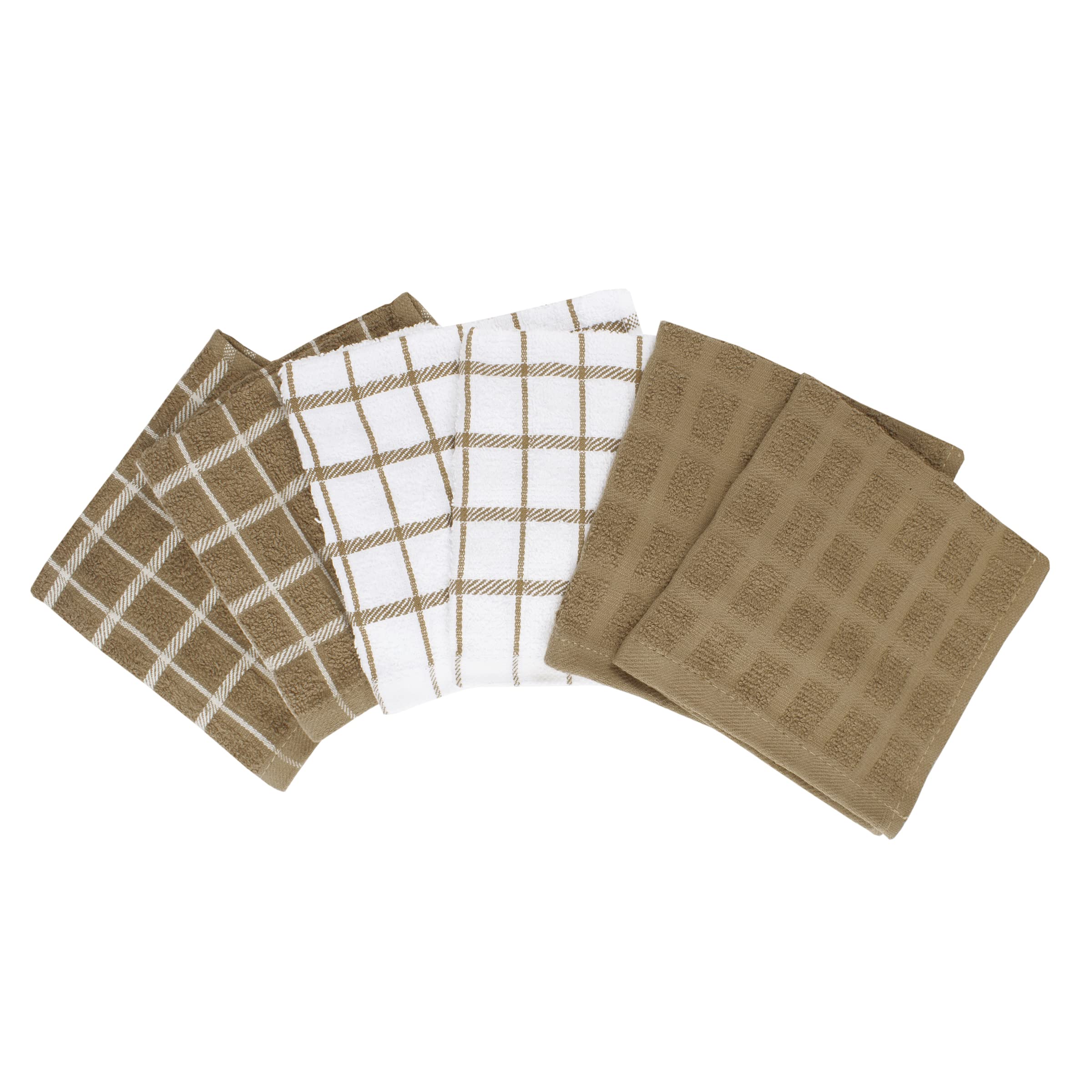 Ritz 100% Terry Cotton, Highly Absorbent Dish Cloth Set, 12    X 12   , 6-Pack, Mocha Brown