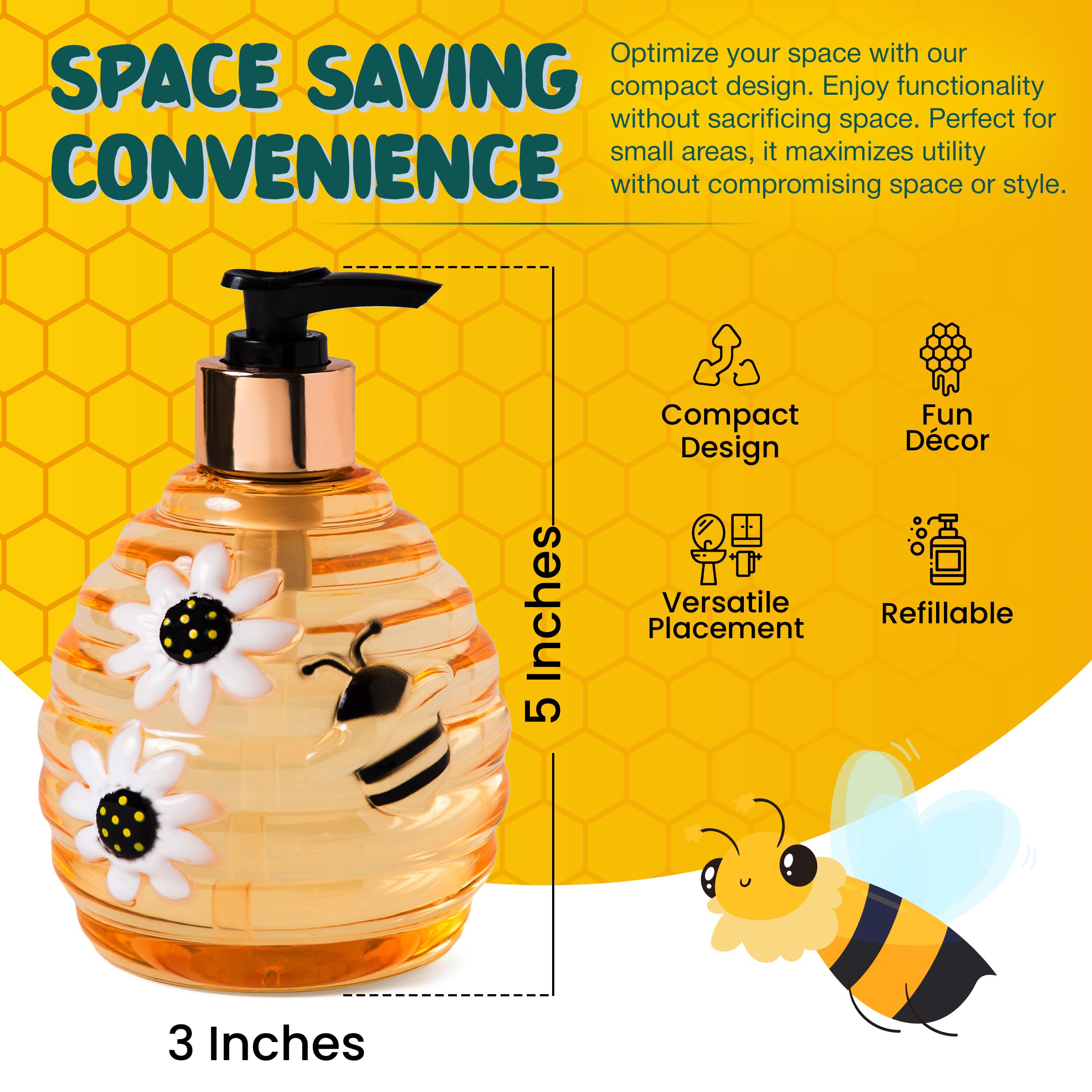 Simple Pleasures Beehive Soap Dispenser - Cute Hand And Dish Soap Dispenser For Kitchen And Bathroom D  Cor - Cool Liquid Soap D