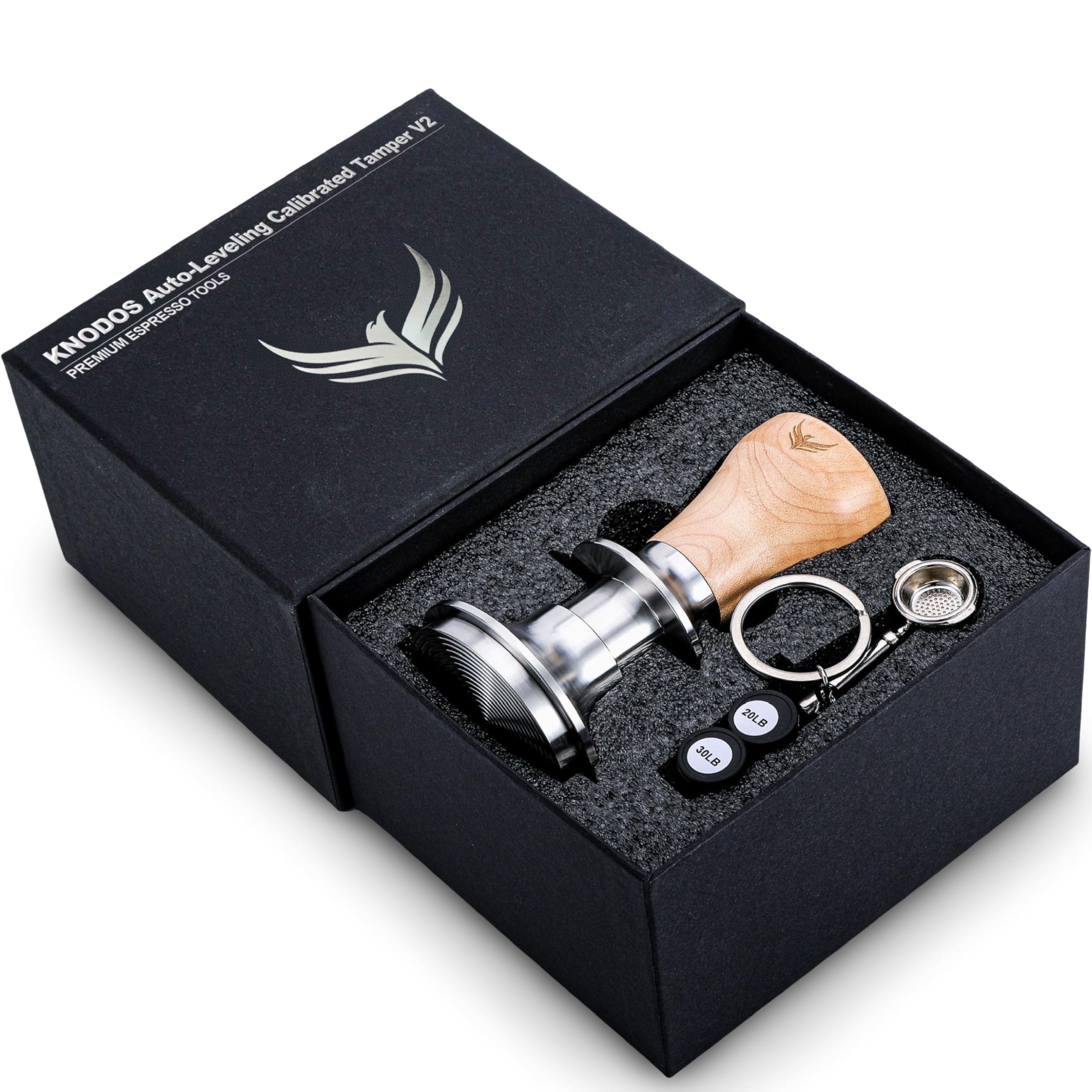 Knodos Spring Loaded 54Mm Espresso Tamper V2 Maple Handle, Auto-Leveling With Stainless Steel Ripple Base Premium Coffee Tamper