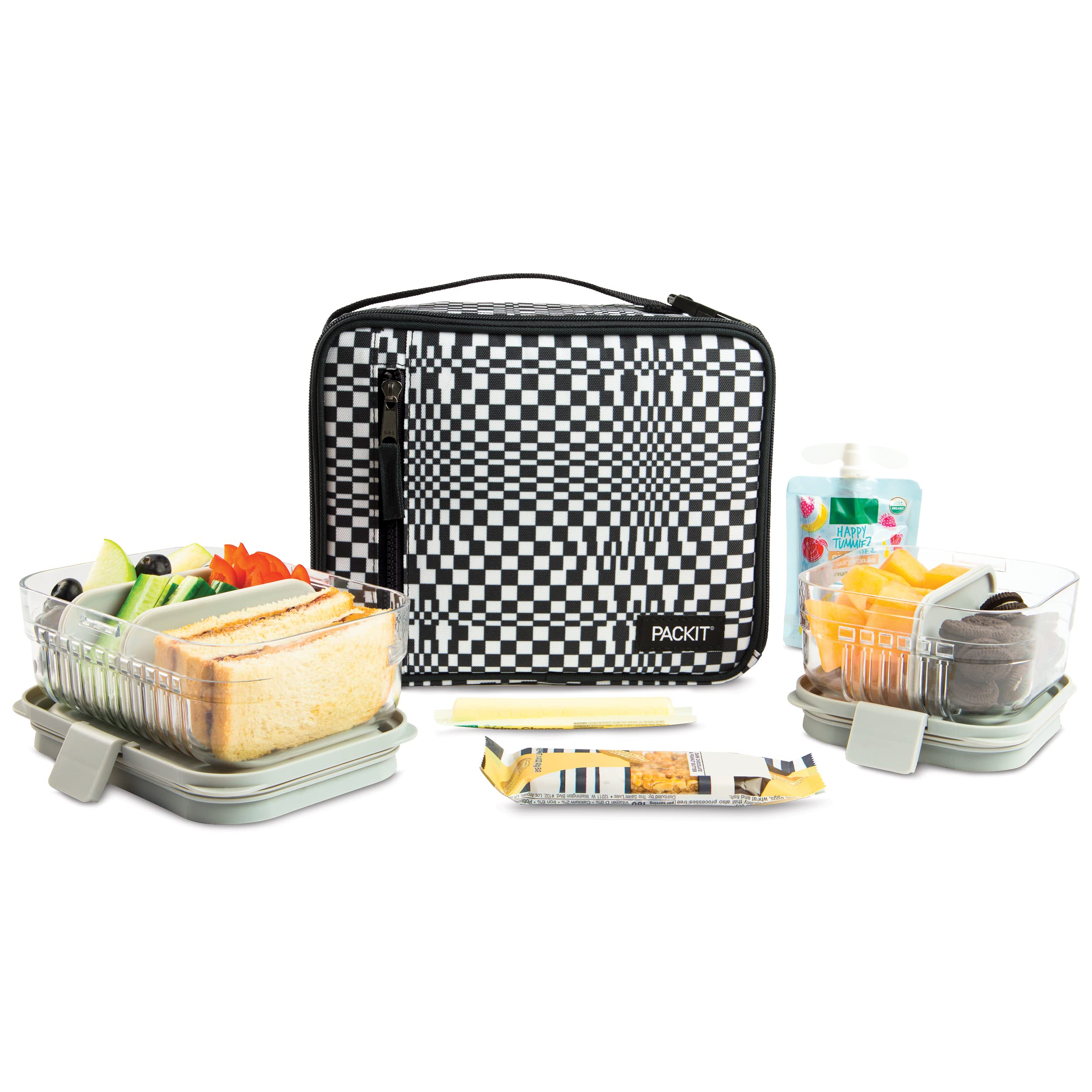 Packit Freezable Classic Lunch Box, Checked Out, Built With Ecofreeze Technology, Collapsible, Reusable, Zip Closure With Zip Fr
