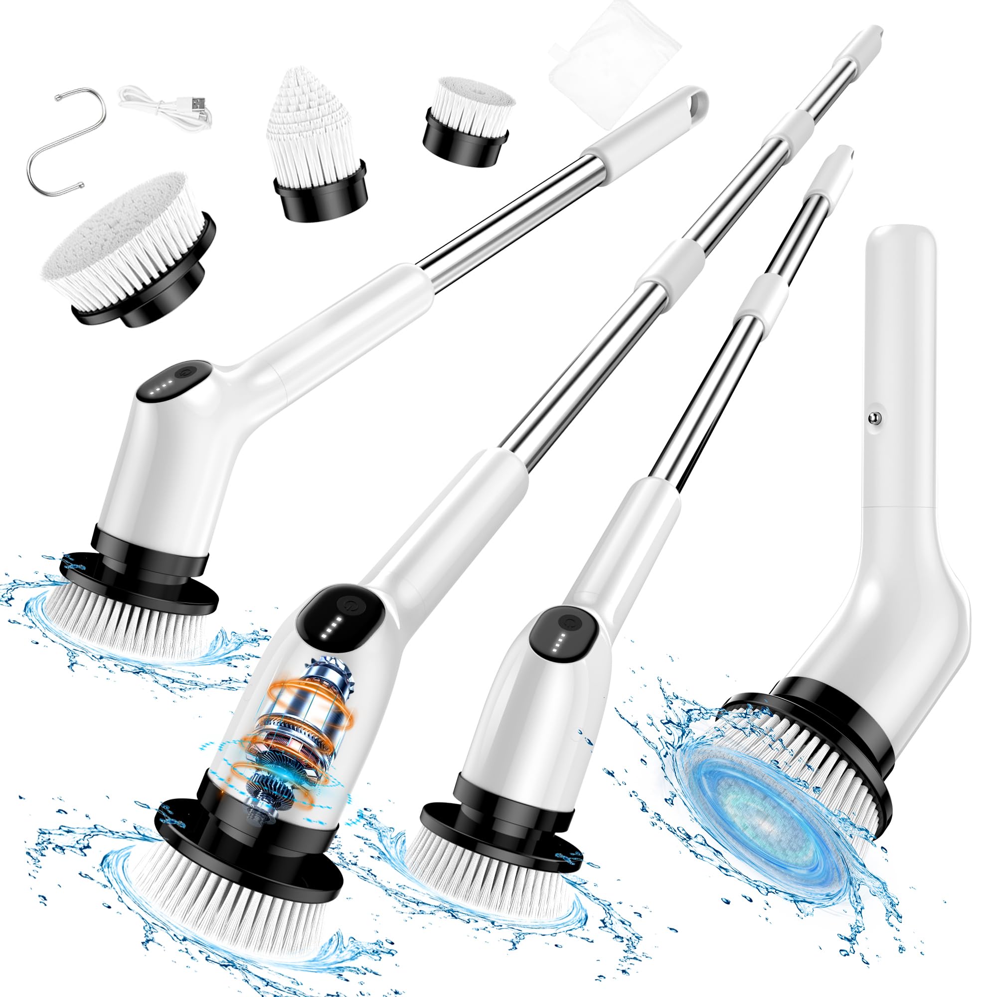 Electric Spin Scrubber, Upgraded Bathroom Cleaning Brush Ipx7 Waterproof With 2 Speeds(Up To 450 Rpm), 3 Replaceable Brush Heads