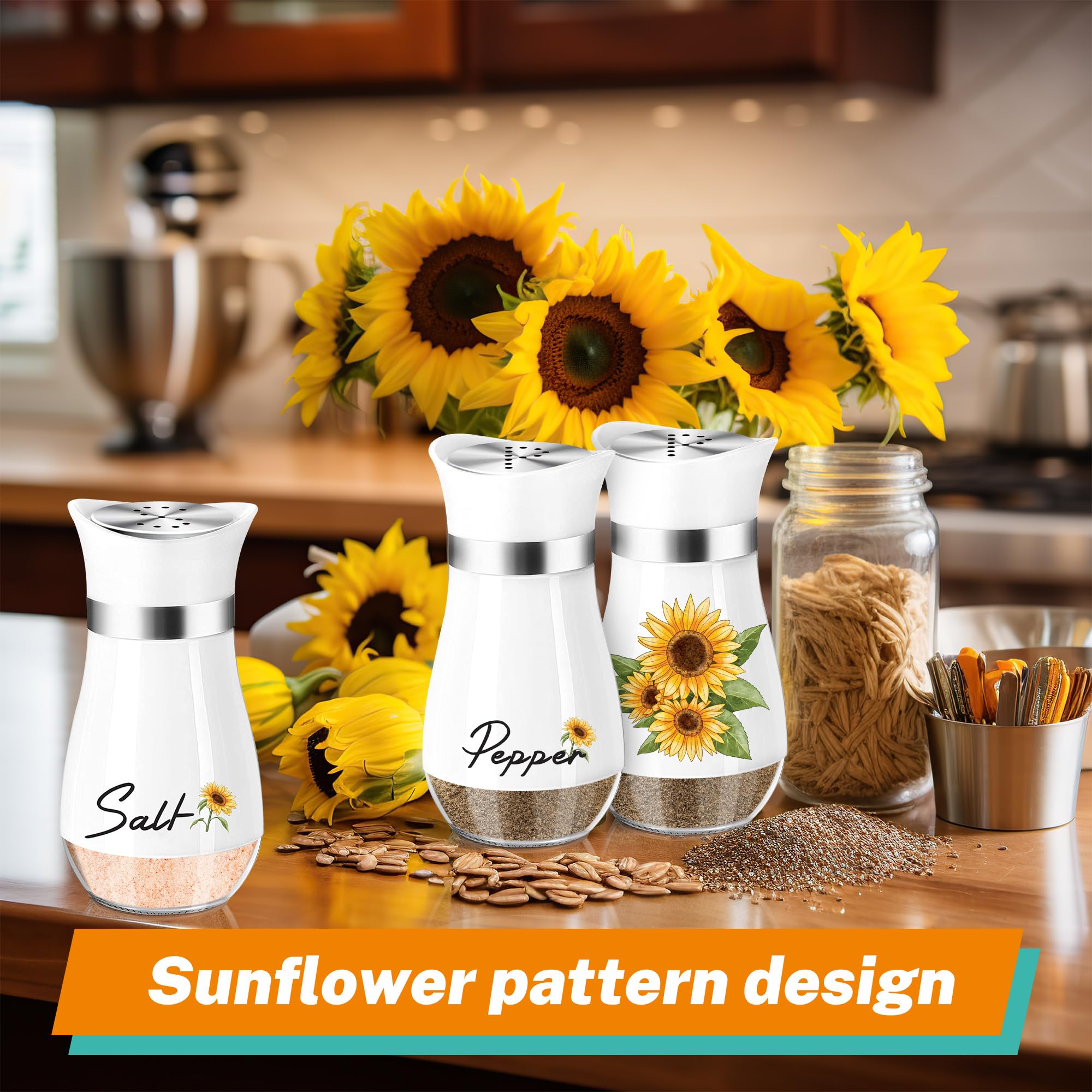Sunflower Salt And Pepper Shakers Set - 4Oz Farmhouse Cute Kitchen Decor And Accessories Sunflower Gifts For Salt Shakers Glass