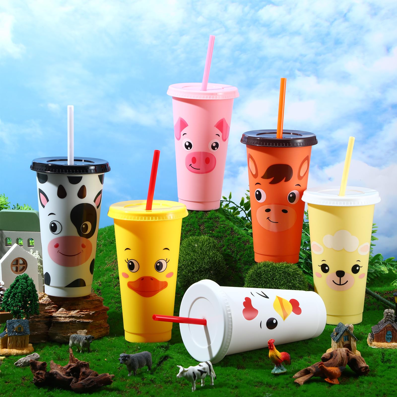 Domensi 24 Pcs Plastic Tumbler With Lid And Straw 24 Oz Reusable Cups Party Favors Coffee Cup Bulk Water Bottle For Kids Birthda