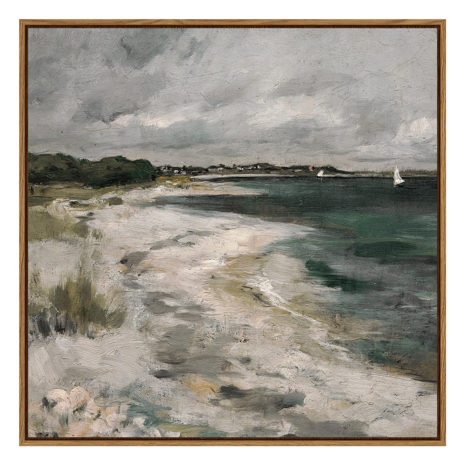 Insimsea Square Framed Canvas Wall Art, Room Decor Scenery Clouds Coastal Seaside Wall Decor, Canvas Oil Paintings Home Wall Art