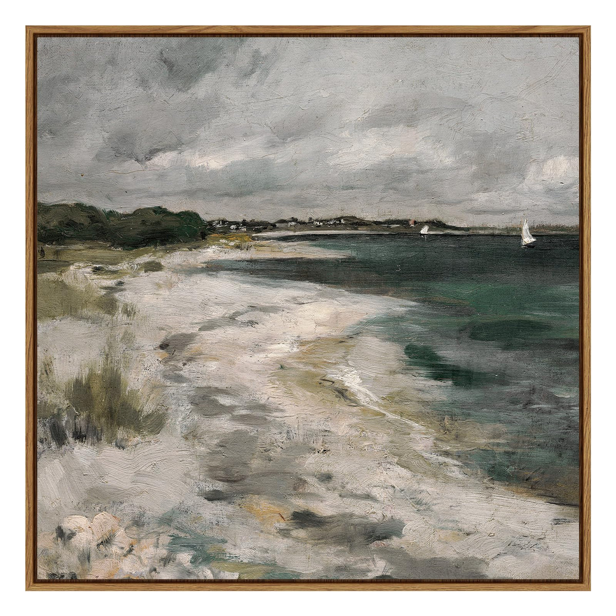 Insimsea Square Framed Canvas Wall Art, Room Decor Scenery Clouds Coastal Seaside Wall Decor, Canvas Oil Paintings Home Wall Art