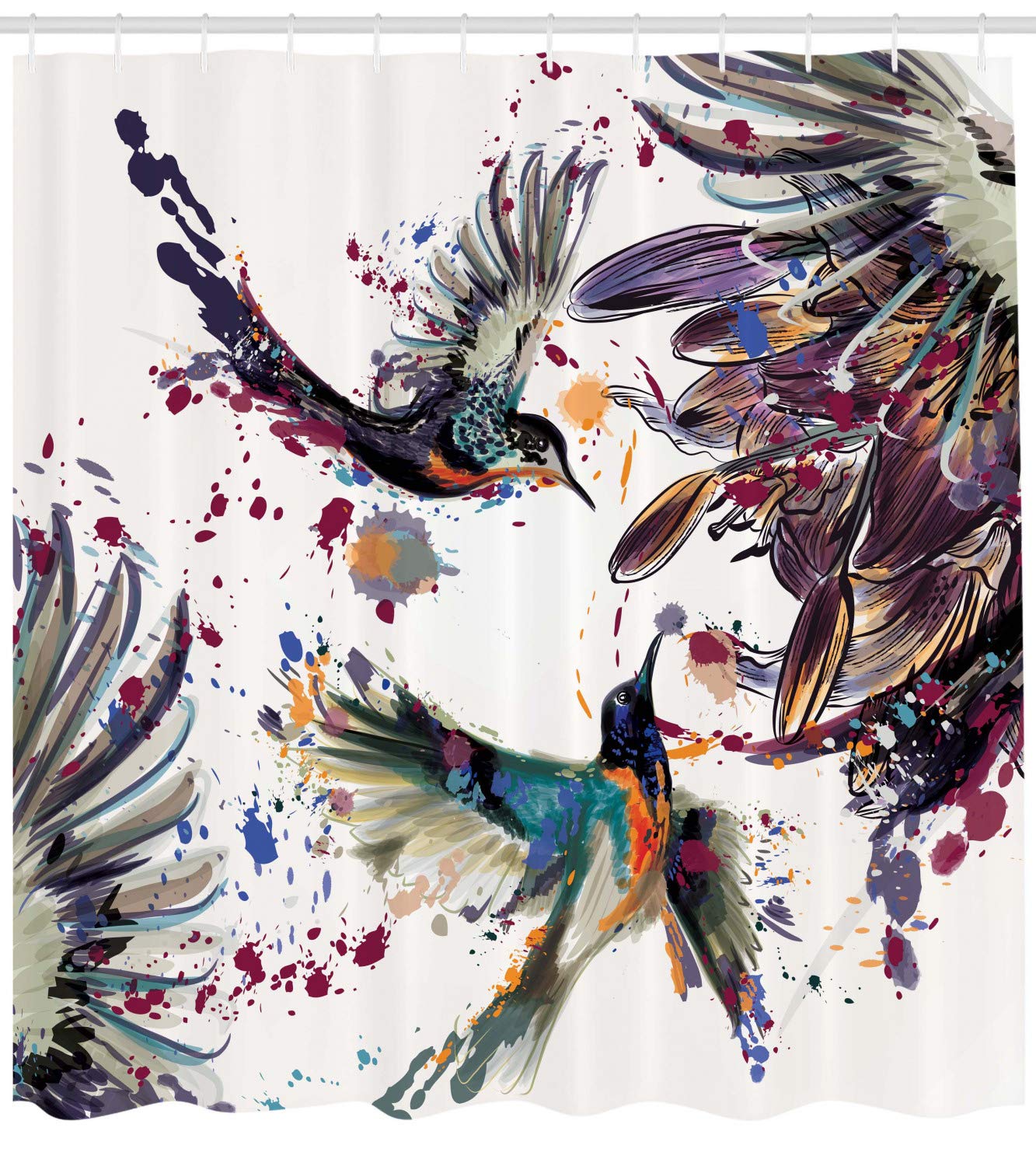 Ambesonne Hummingbird Shower Curtain Fabric Bathroom Accessories Set With Hooks Art Lily Flowers Birds And Color Splashes In Wat