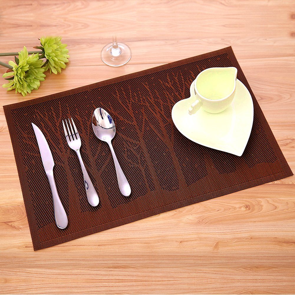 Kitchen Talents Fashion European Style Pvc Placemat Heat Insulation Table Mat Protector Anti-Skidding,Set Of 6 Pcs,Coffee