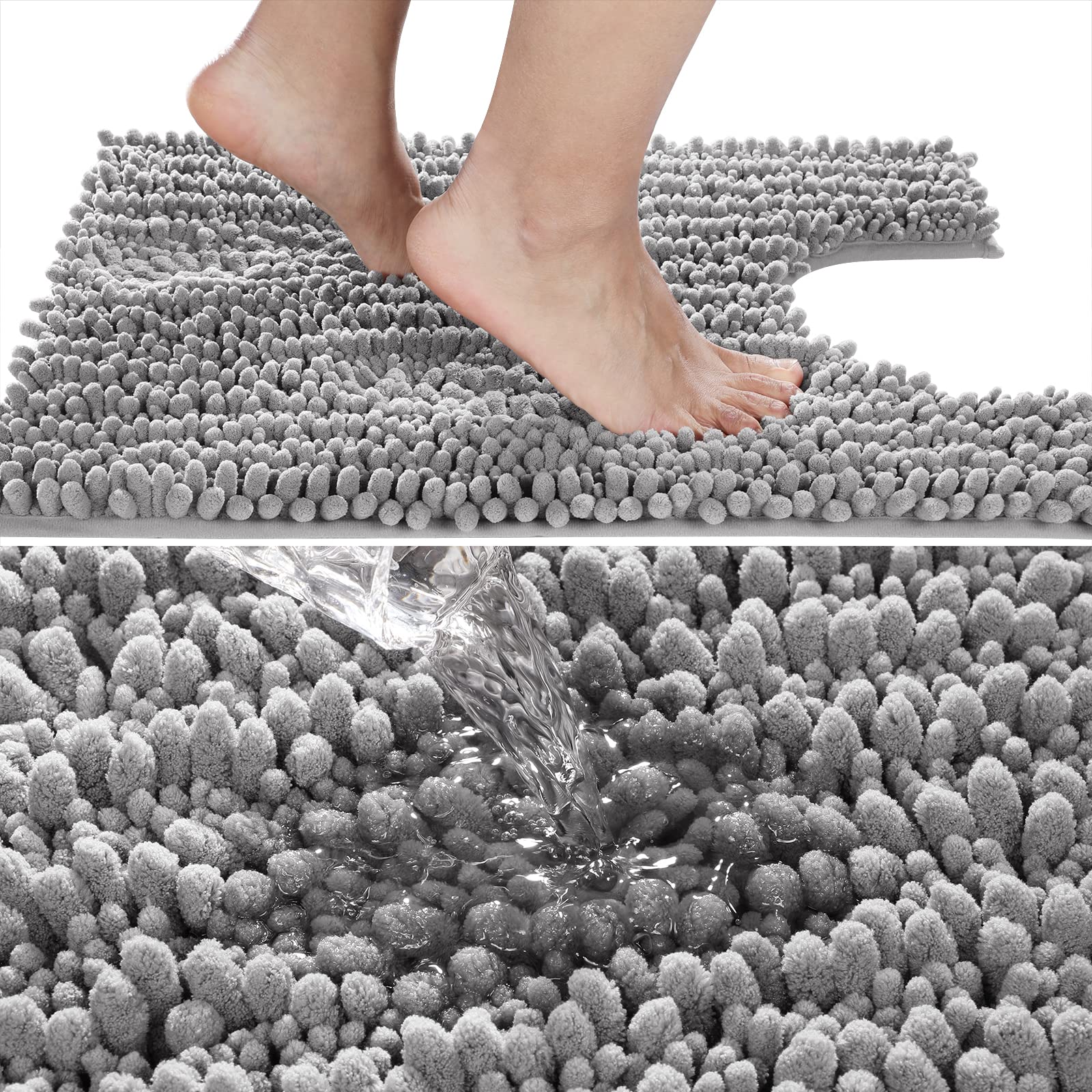 Yimobra Luxury Shaggy U-Shaped Toilet Rug, Soft Comfortable Contour Mat For Bathroom Floor, 24.4 X 20.4 Inches, Non-Slip Bath Ca