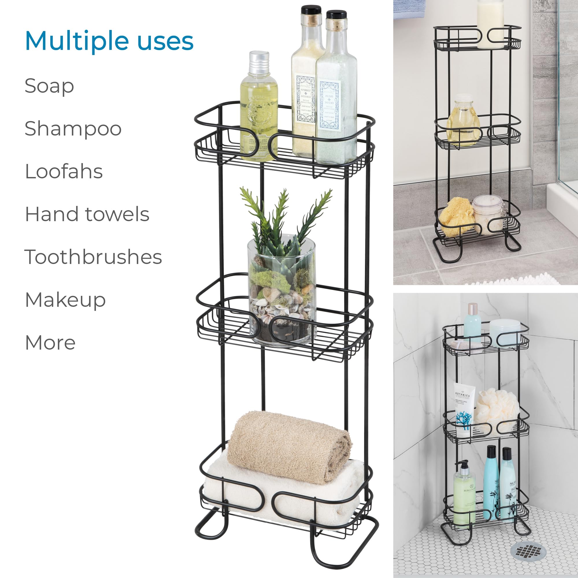 iDesign Steel Bathroom caddy Organizer with Three Wire Basket Shelves  The Neo collection - 63 x 98 x 261  Matte Black