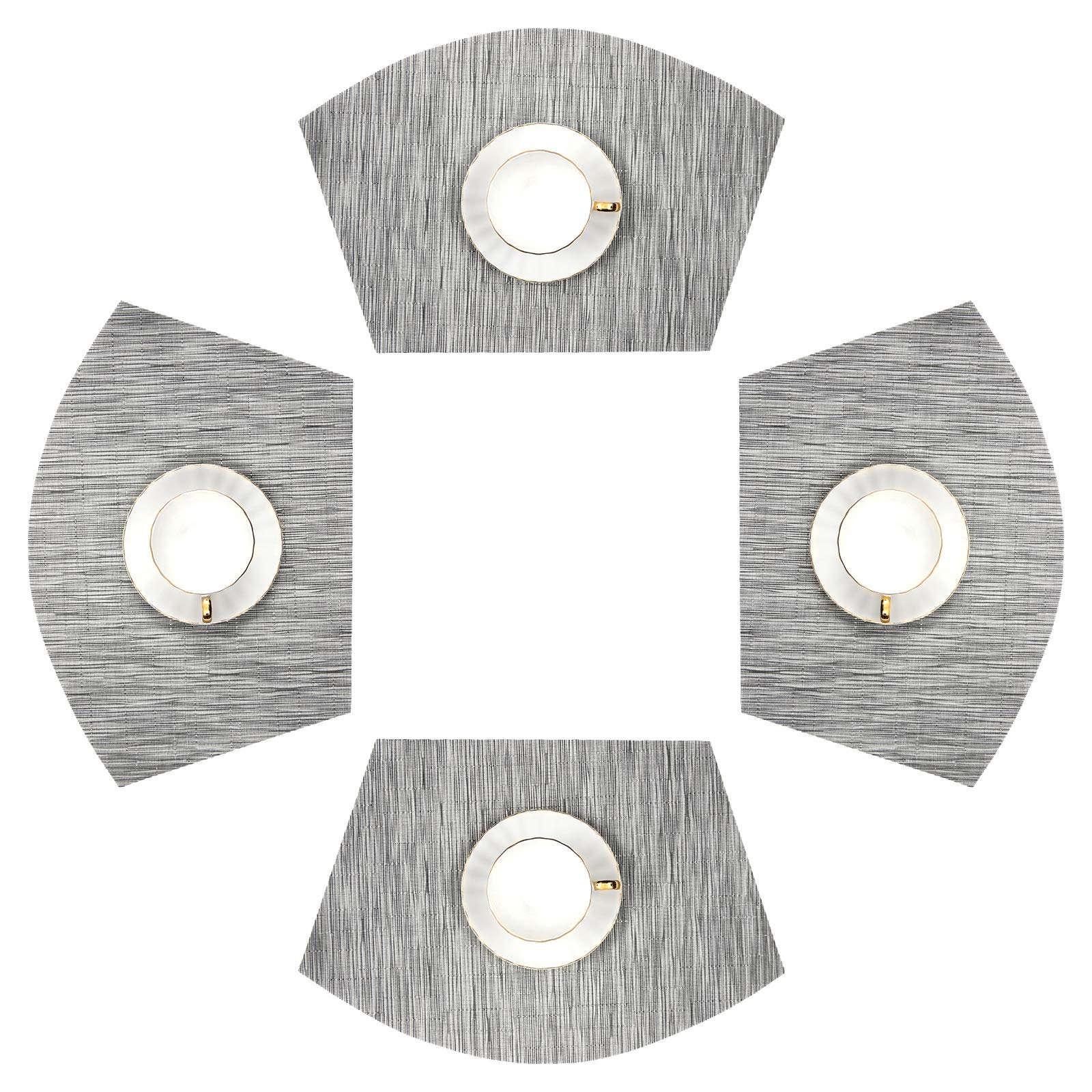 Shacos Round Table Placemats Set Of 4 Wedge Placemats Heat Resistant Woven Vinyl Table Mats Wipe Clean (4, Silver Gray)