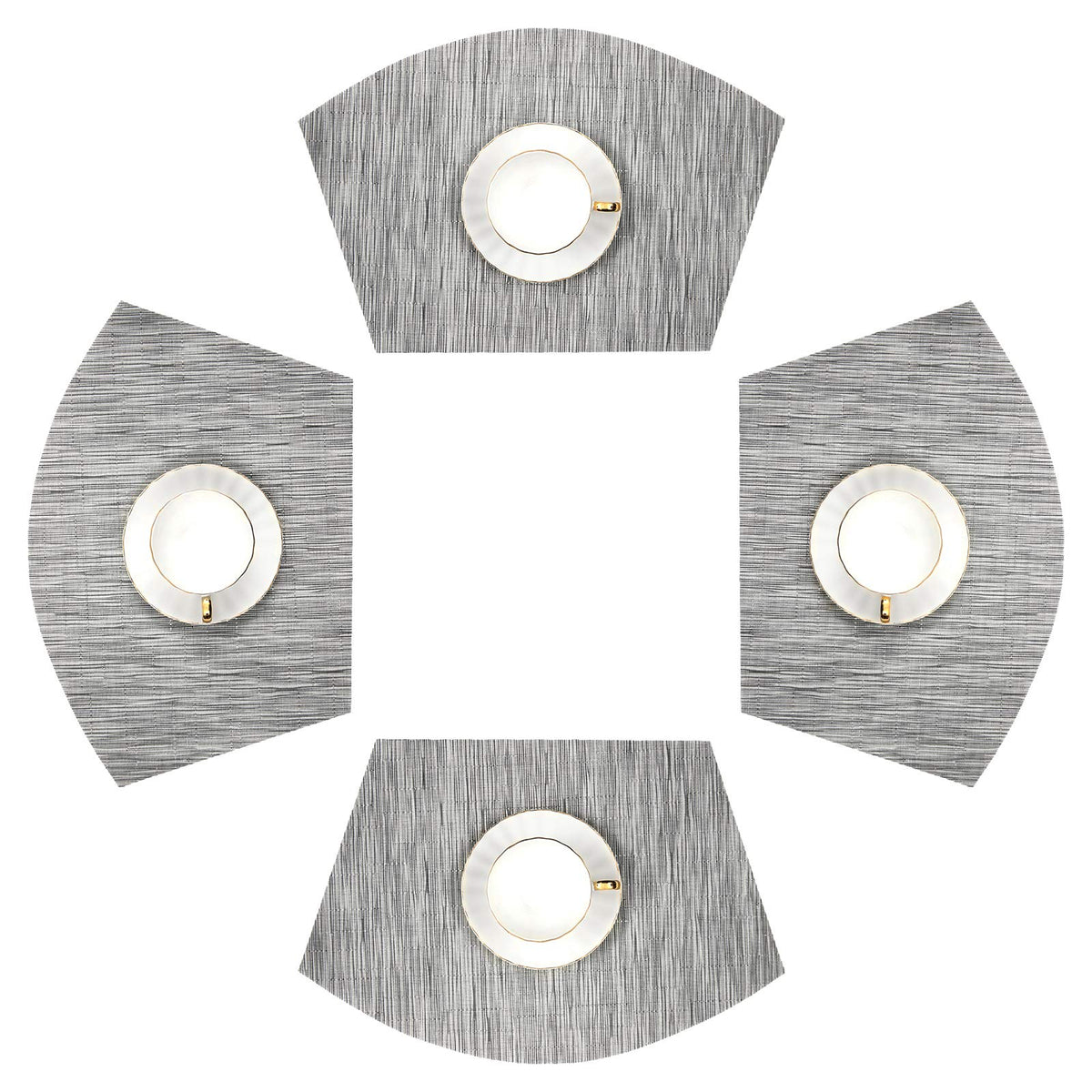 Shacos Round Table Placemats Set Of 4 Wedge Placemats Heat Resistant Woven Vinyl Table Mats Wipe Clean (4, Silver Gray)